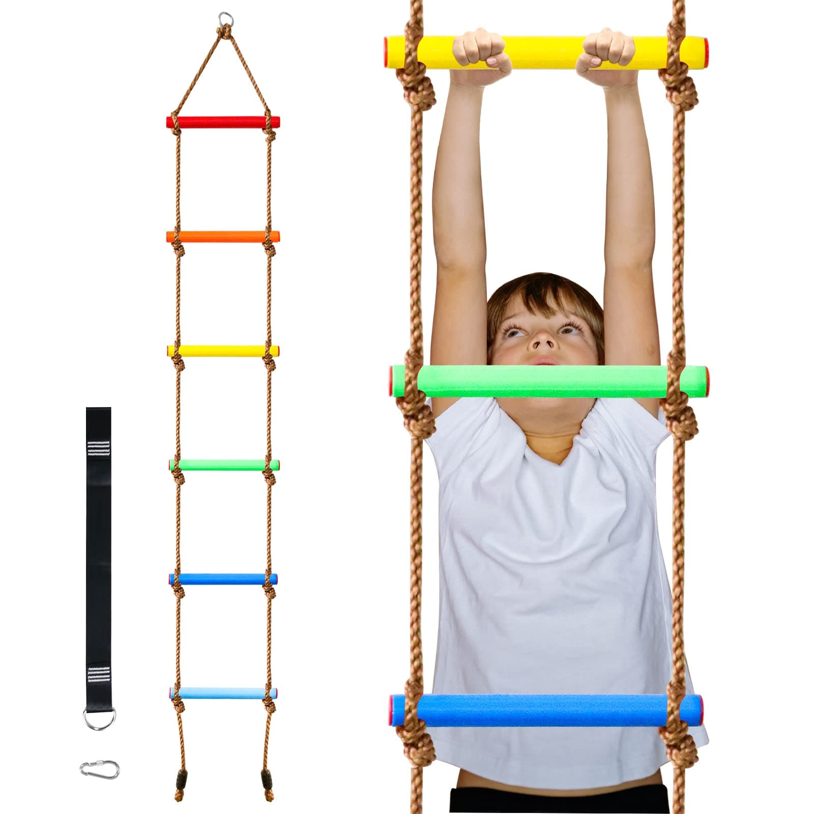 Perantlb 6.8ft Climbing Rope Ladder for Kids or Adult - Climbing Game for Swing Accessories - Tree House, Playground, Play Set for Boys Children