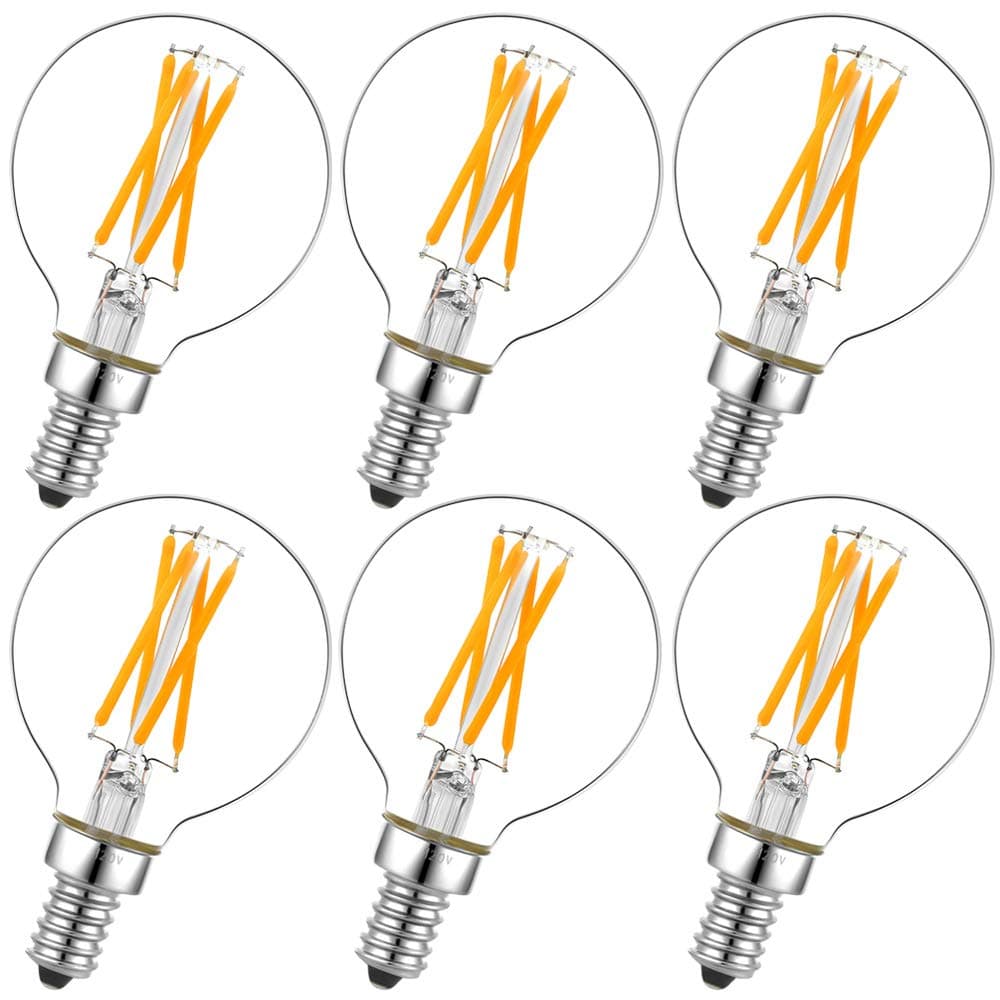 - LiteHistory e12 led dimmable g16.5 Light Bulb 6W Equal 60 Watt 600lm AC120V e12 Candelabra Bulb 60 Watt for Chandeliers,Ceiling Fan,Vanity Warm White 2700K Globe e12 Light Bulb 6Pack