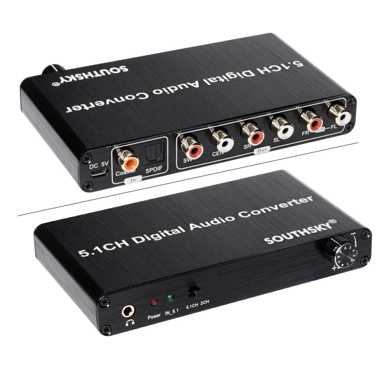 SOUTHSKY 5.1CH DAC Converter, Audio Decoder, Digital to Analog,Optical Coaxial Toslink to 6 RCA 3.5mm Jack, Support Dolby AC-3 DTS PS4