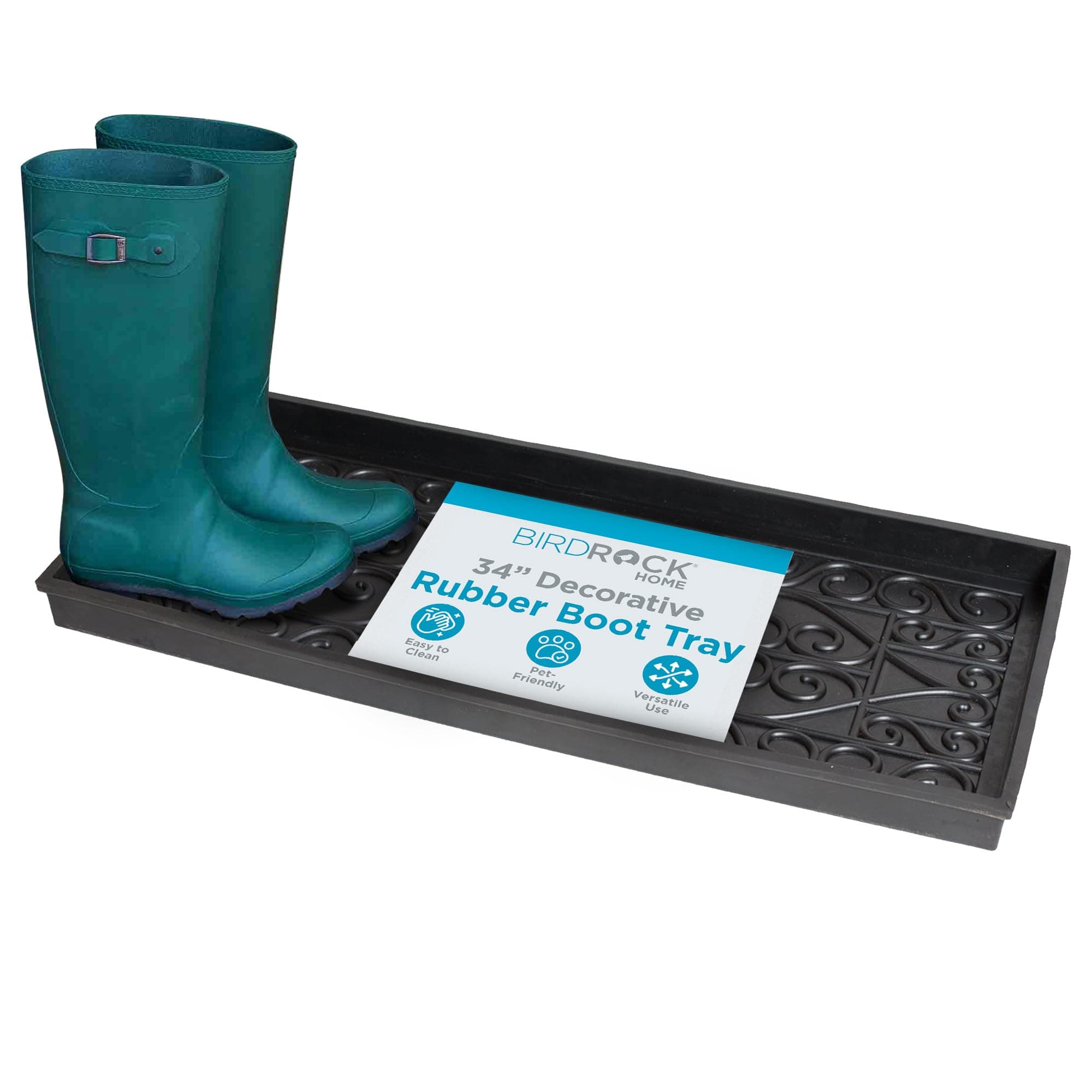 Rubber Boot Tray | 34 inch Decorative Boot Tray | Waterproof for All Weather Indoor or Outdoor Use | Dog Bowl Tray