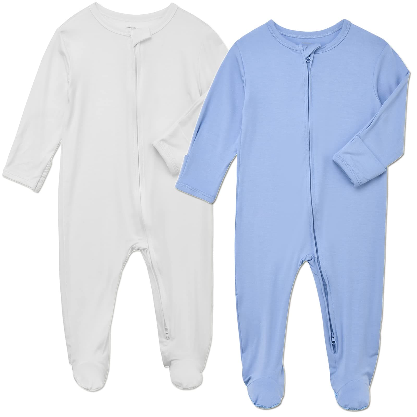 Baby Footie Pajamas Zipper - Rayon from Bamboo Infant Footed Pjs with Mittens Sleepwear Jammies