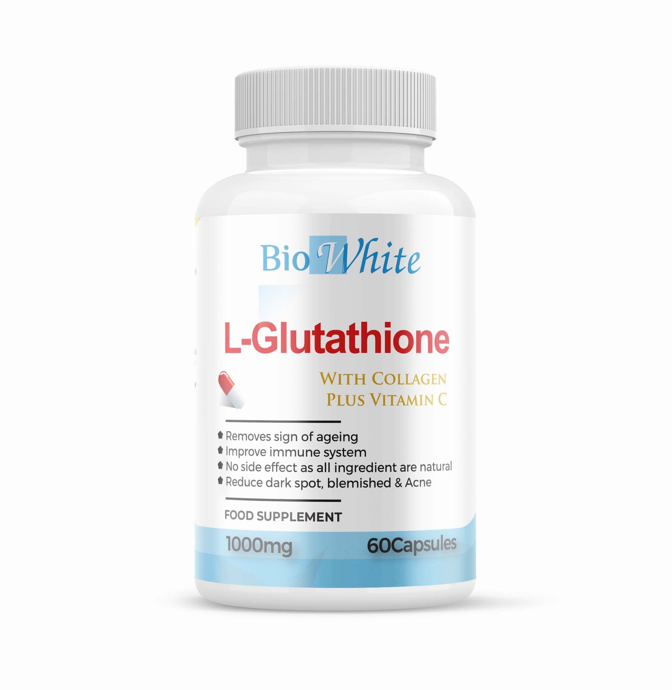 Glutathione Supplement - Natural Skin Whitening Anti-Aging Benefits and Improves Immunity, L-Glutathione Pills for Men & Women - Pure Antioxidant, 60 Capsules (1000mg)