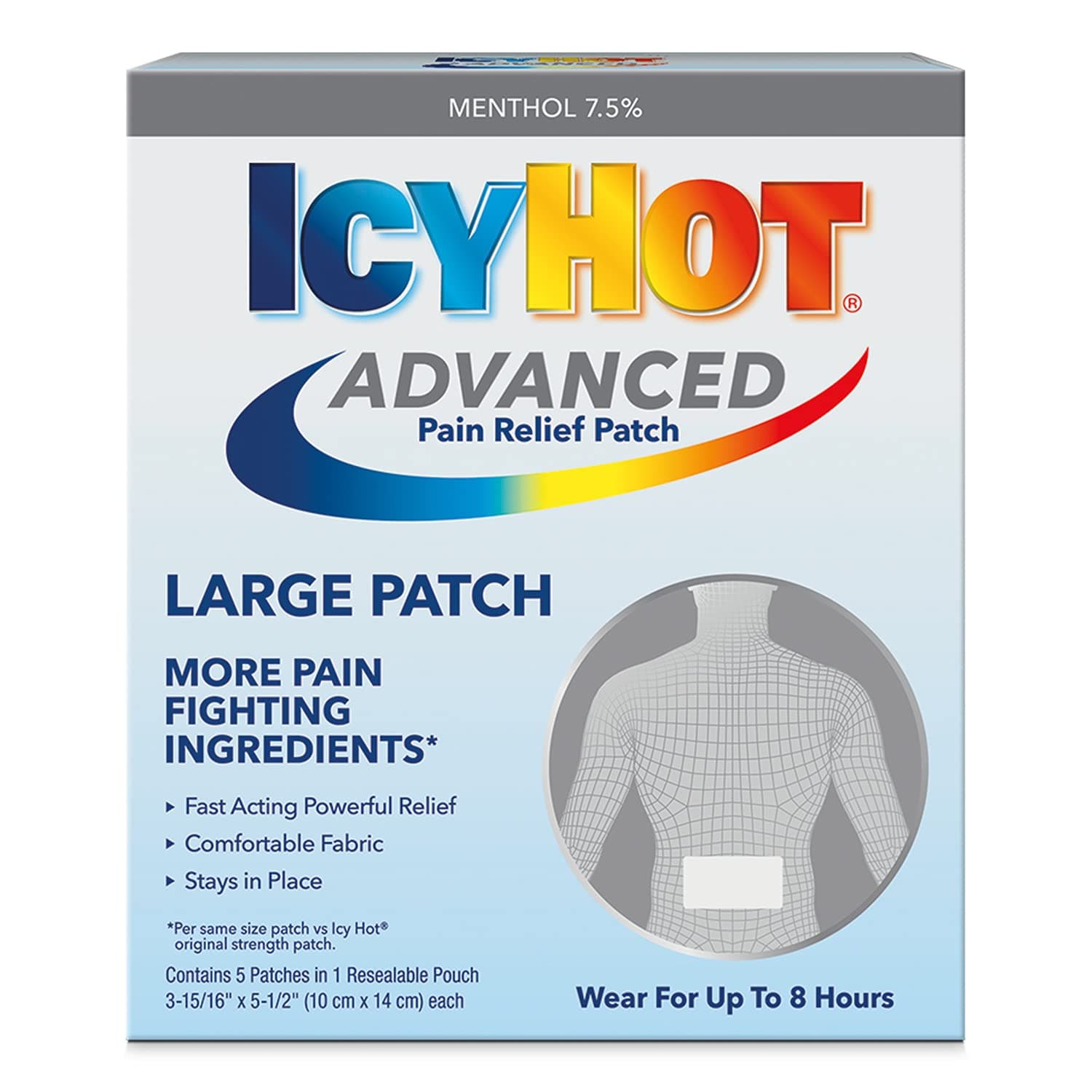 Icy Hot Advanced Large Pain Relief Patch (5 Count) with 7.5% Menthol for Fast Acting Powerful Relief