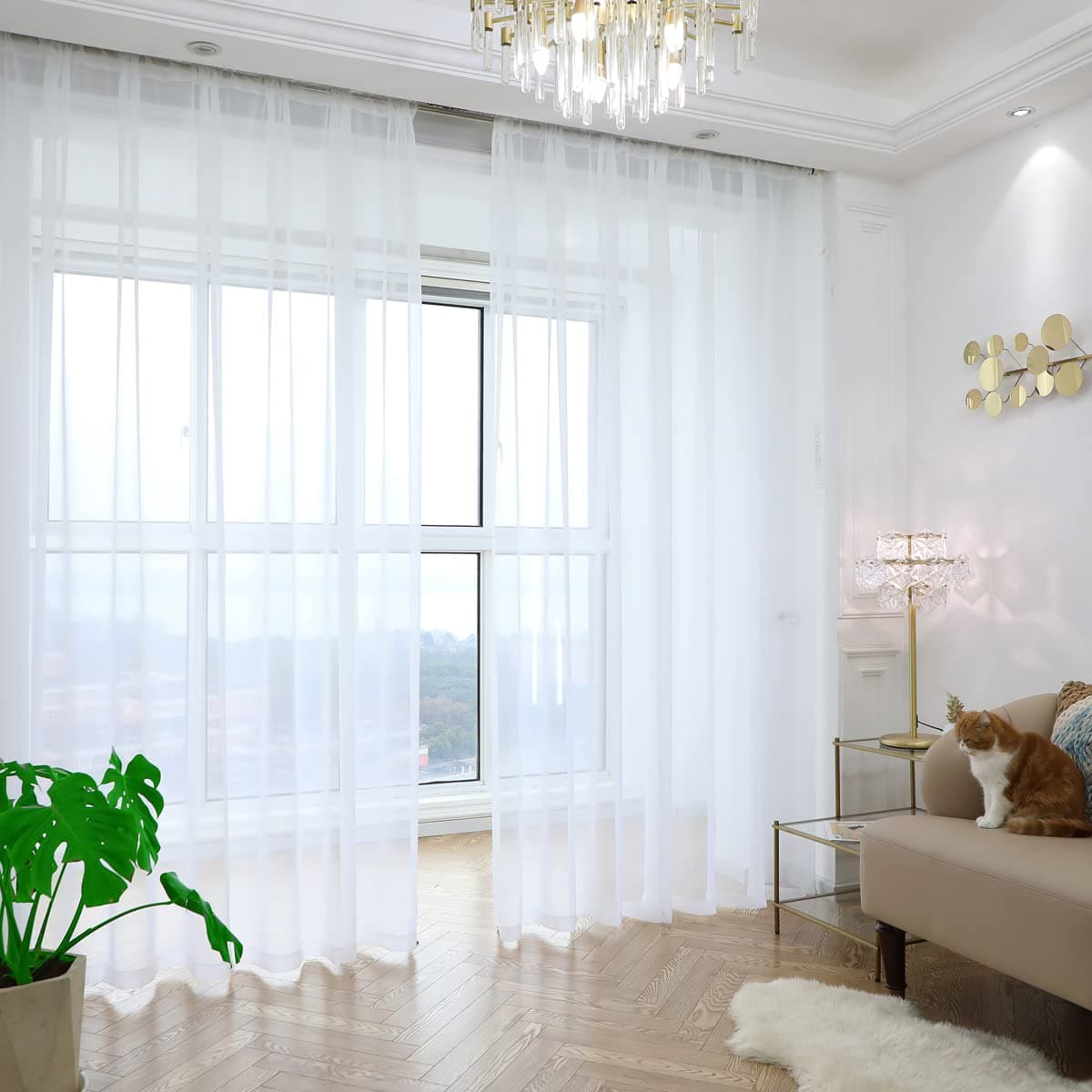 PHILEASY Window Sheer Curtains 84 Inches Long 2 Panels White Sheer Curtain Clear Transparent Basic Rod Pocket Panel 15 Colors 10 Size for Bedroom Living Room Yard Kitchen