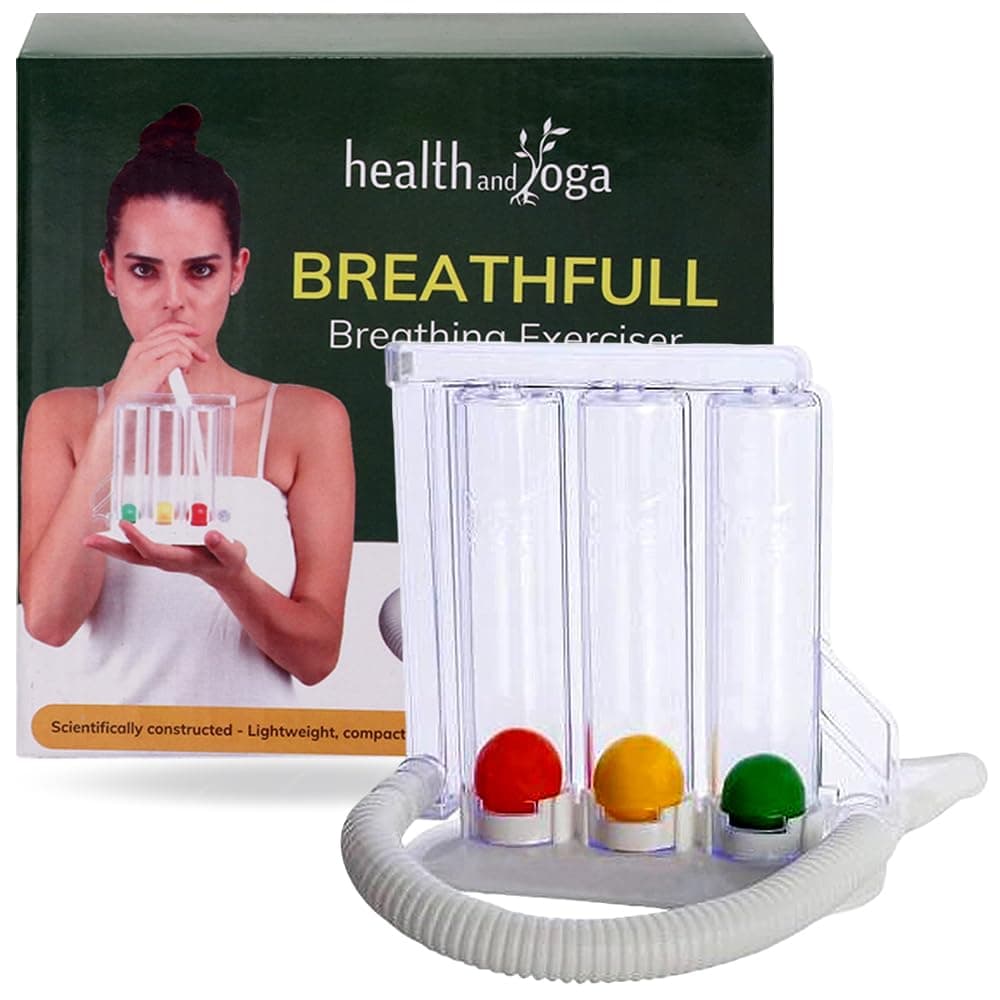 HealthAndYoga® BreathFull Breathing Exerciser- Measure & Observe Progress of Deep Breathwork Lung Workout – 3 Chamber Incentive Style Spirometer- Restore Inhale/Exhale Balance - Improve Lung strength