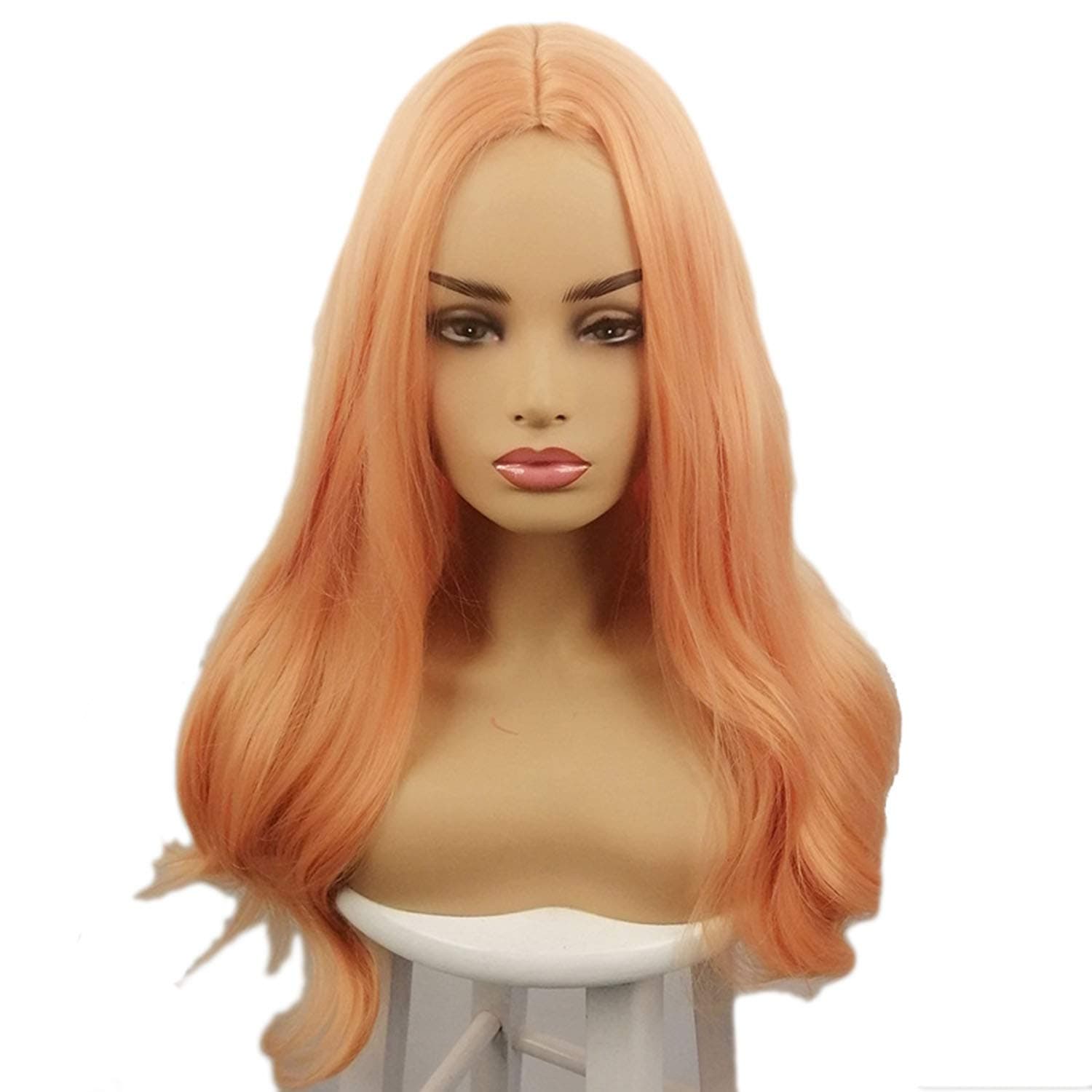 Arimika Wig26inch Long Wavy Layered Pink Heat Safe Synthetic Hair Lace Front Wigs Decent Parting Space Transparent Lace For White Or Pale Scalp