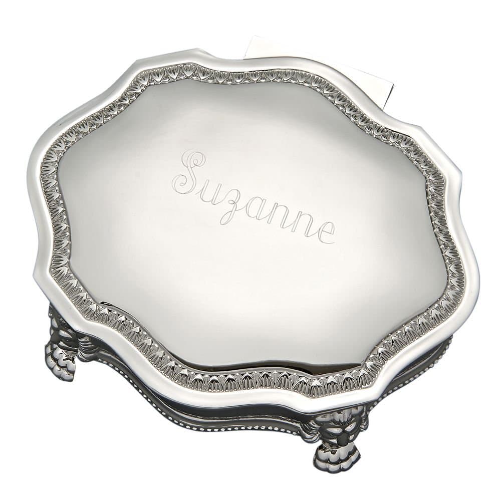 Newfavors Personalized Jewelry Box, Victorian Design 6 Inches Wide, Comes Custom Engraved with text Silver