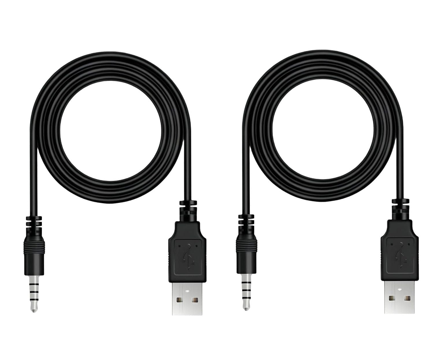 BERLAT 3.5mm Male AUX Audio Jack to USB 2.0 Male Charge Data Cable Cord, 2pack Audio Car Stereo Jack Cables to USB 2.0, USB Connection Kit, for Music Player- 3.3ft(Incompatible with Television Sets)