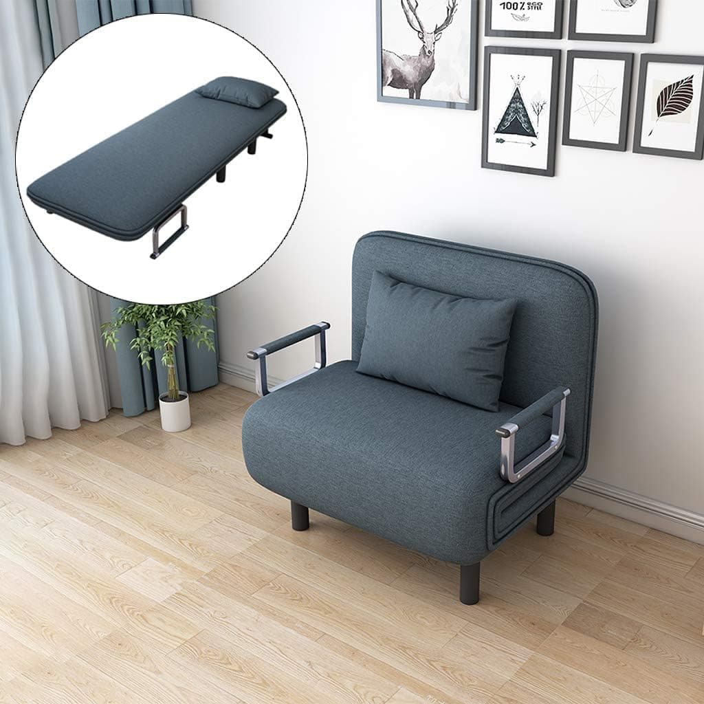 HOCC Convertible Sleeper Chair Bed, 5-in-1 Folding Sofa Bed with 6-Position Adjustable Backrest, Armrests and Pillow, Removable Lounge Sofa Lounger, Suitable for Indoor and Outdoor use (Lake Blue)