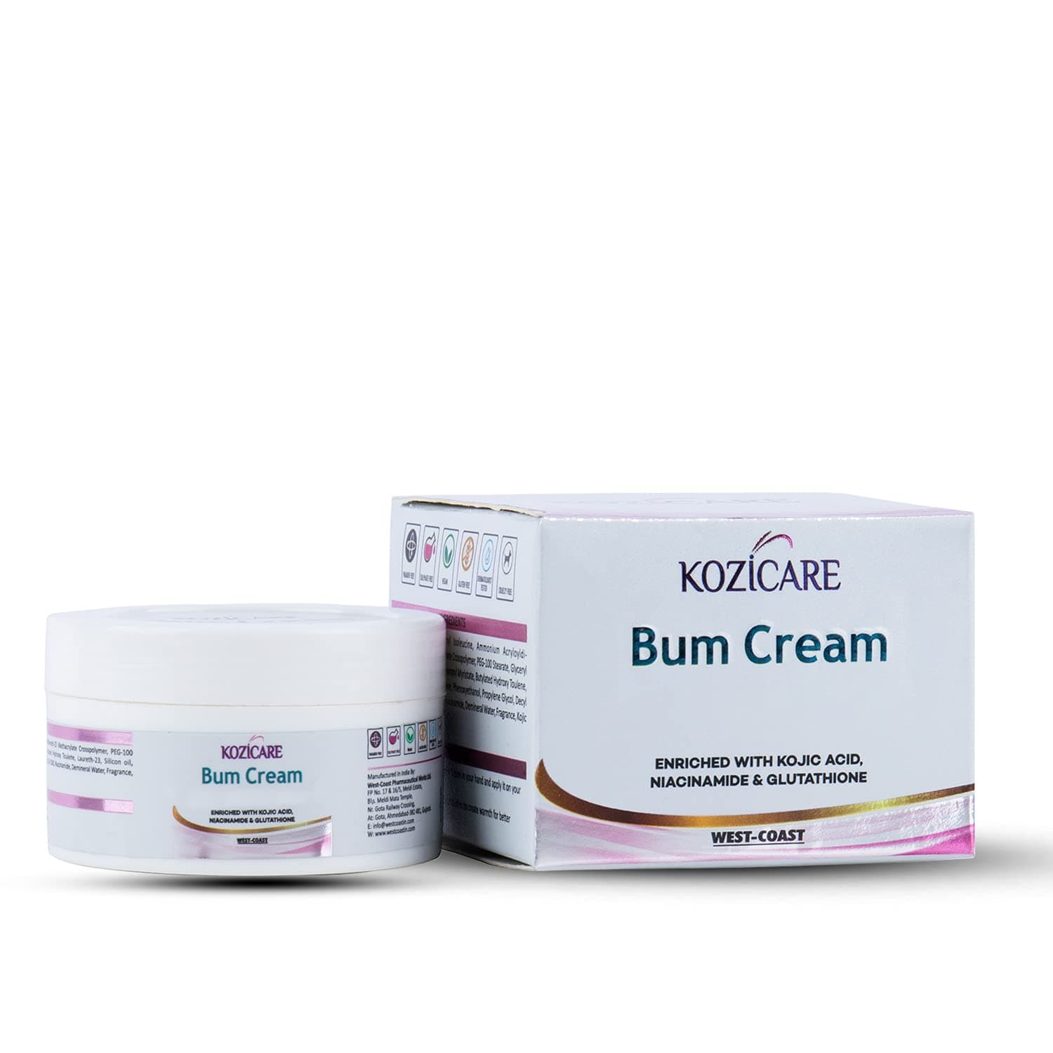 Kozicare Bum Cream with Glutathione, Niacinamide& Kojic Acid- 50gm