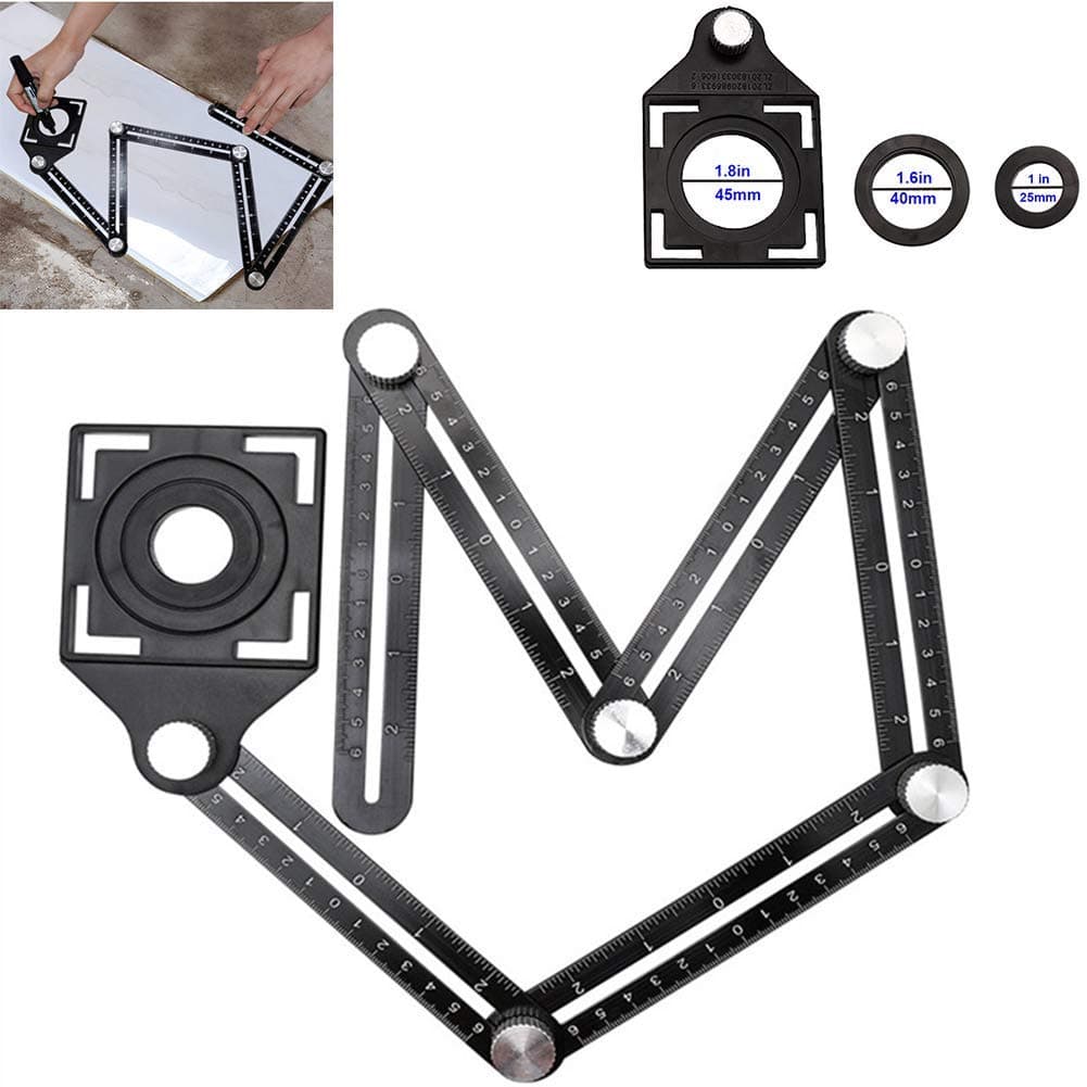 Angleizer Template Tool Ruler Multi-Angle Measuring Metal Aluminum Alloy Ruler Six-Sided Folding Ruler with Ceramic Tile Punch Locator for DIY Designers Builders Carpenters, Tilers Craftsmen Handymen