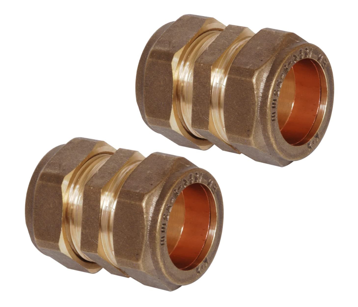 Pipestation 15mm Brass Compression Straight Connectors 2 Pack - Easy Install, No Soldering Required