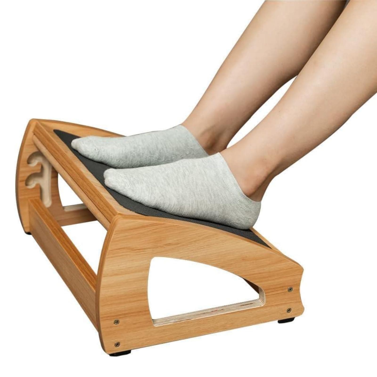 StrongTek Ergonomic Under Desk Footrest, 3 Adjustable Heights Wooden Office Footrest, Large Anti-Slip Surface, Improves Posture and Blood Circulation, up to 400lbs (Natural)