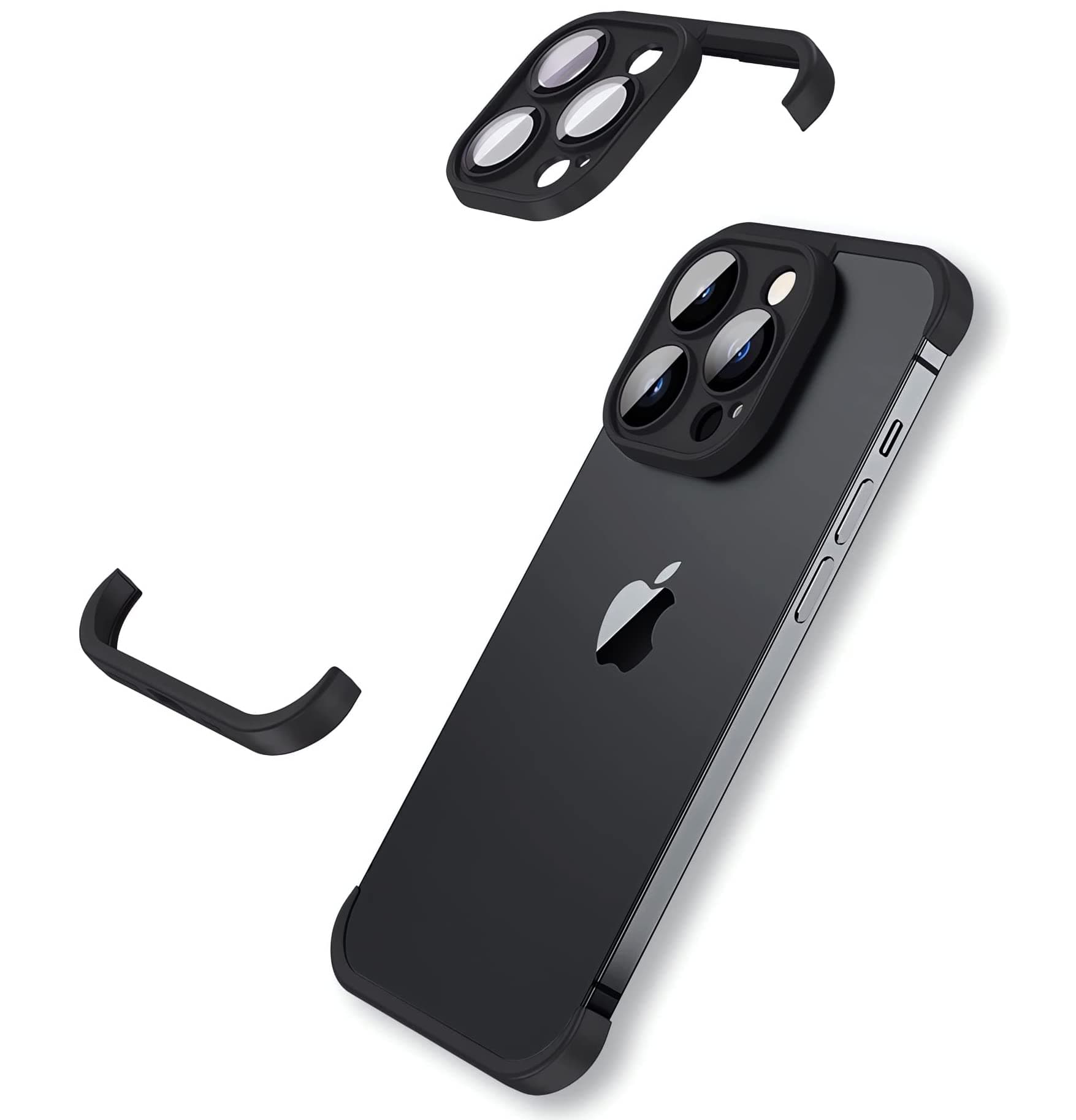 Frameless Case for iPhone 12 Pro Max Case with Camera Protector, Soft Silicone Shockproof Phone Borderless Cover, Ultra-Thin Lightweight Bumper Frameless Slim Cover,Black