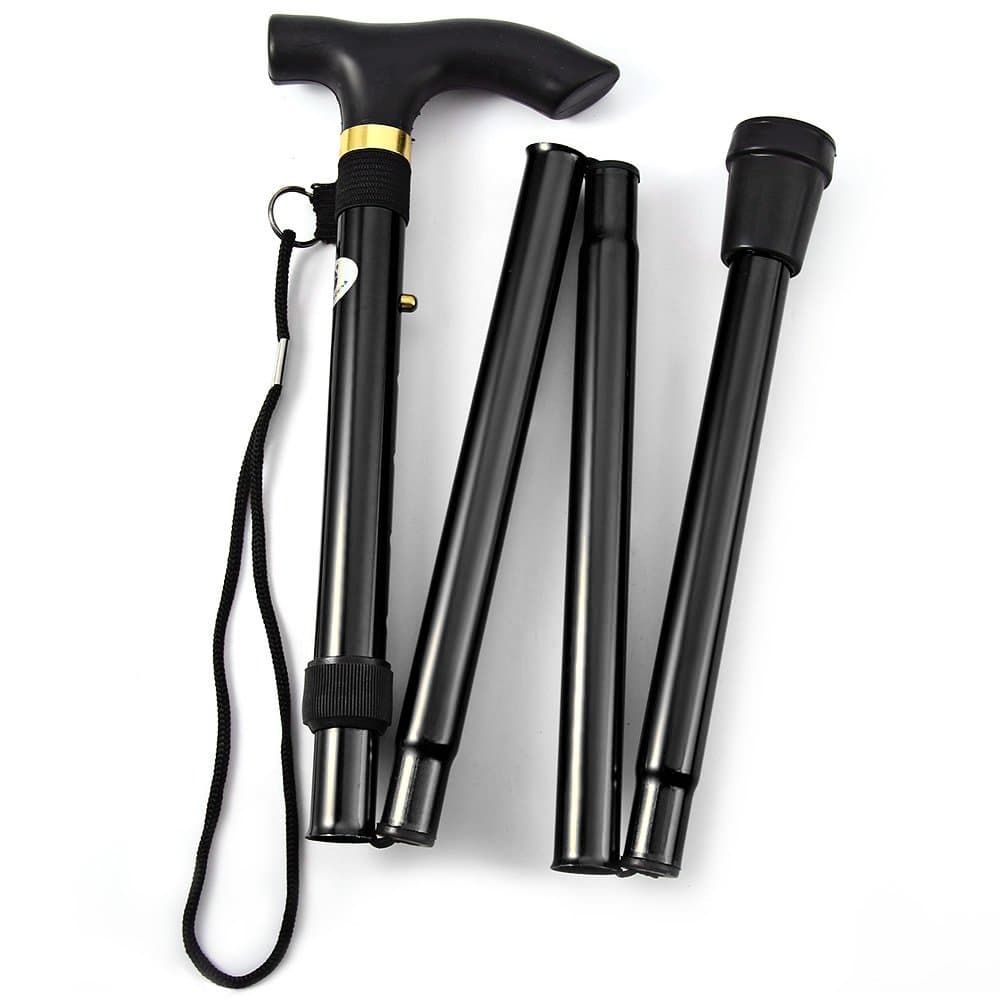 Folding Lightweight Walking Stick - Adjustable Aluminum Metal Collapsible Travel Cane with Non-Slip Rubber Base