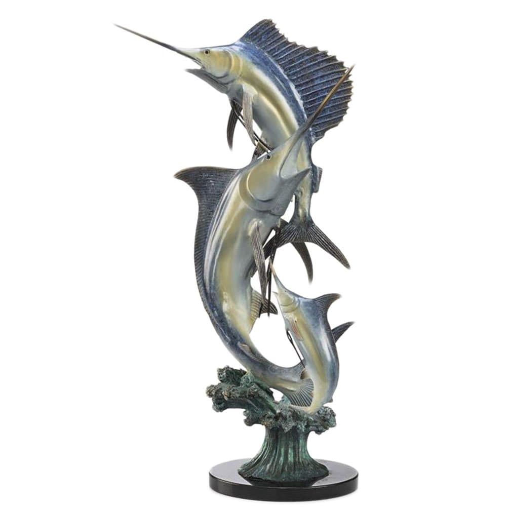 Zeckos Brass and Marble Sailfish and Marlin Statue