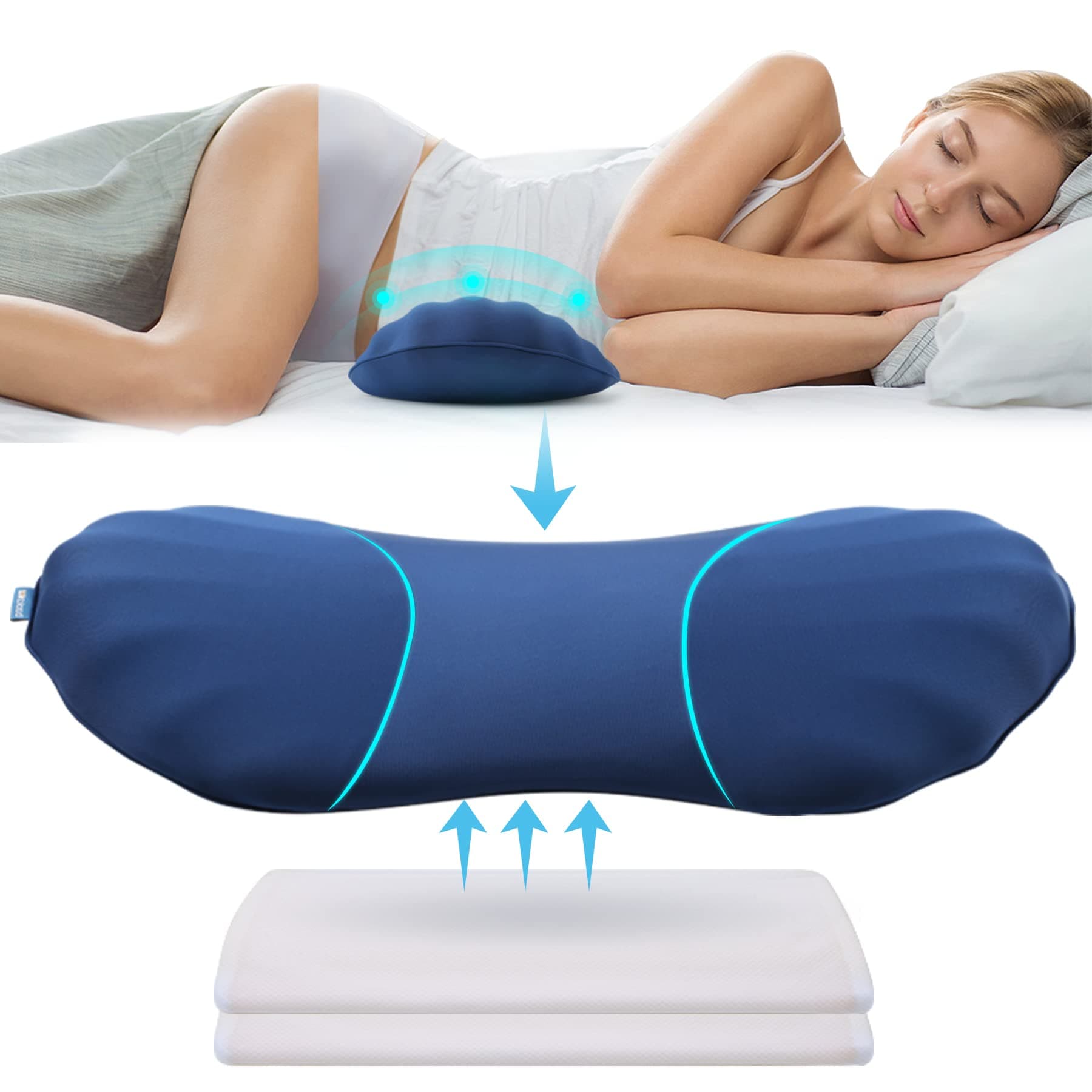 RESTCLOUD Adjustable Lumbar Support Pillow for Sleeping Memory Foam Back Support for Lower Back Pain Relief, Back Pillow for Sleeping, Lumbar Support Pillow for Bed and Chair with 2 Insert Pads
