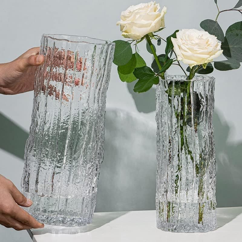 Glass Vase Handmade Clear Glass Cylinder Posy 30cm Tall Crystal Flower Vase for Flowers Floral Arrangement for Centerpieces Living Room, Kitchen, Office, Wedding (30 x 10cm)