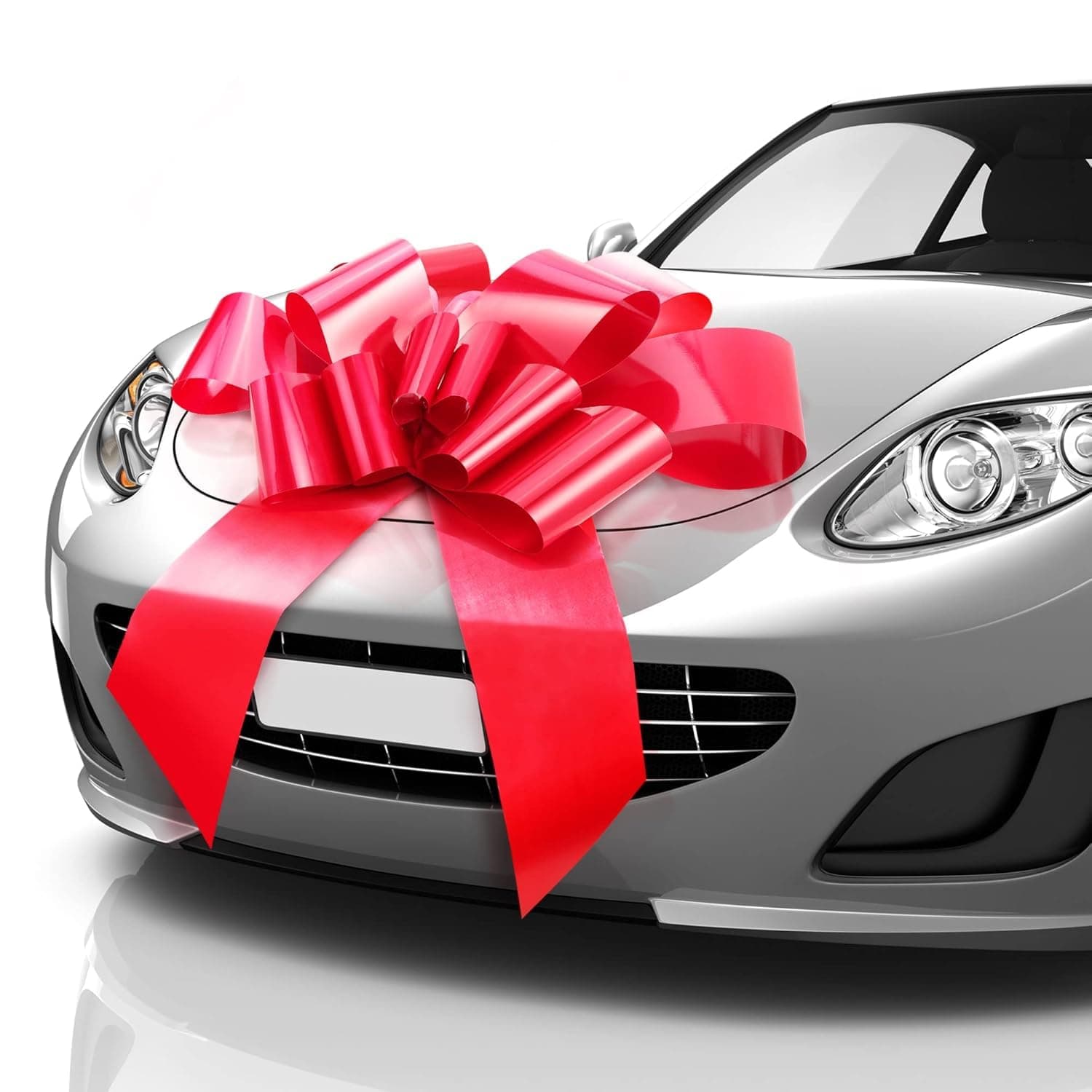 Huge Car Bow (Red, 30 inch), Big Gift Wrapping Bow for Large Gift Decoration, Giant Indoor/Outdoor Bow with 2 Ribbon Tails and 2 Suction Cups (No Magnets that Scratch)