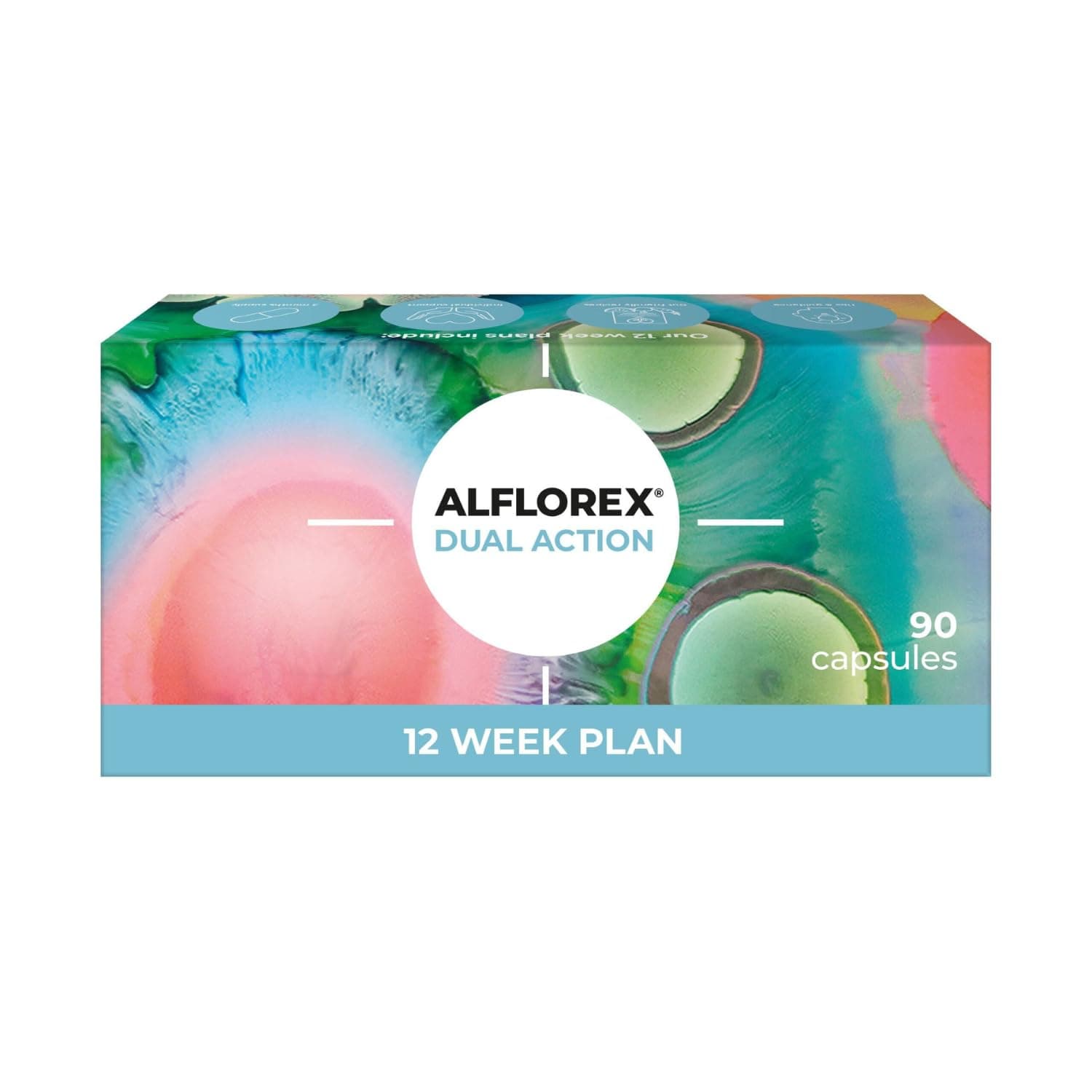 Alflorex Dual Action 12 Week Plan - Daily Gut Health Probiotics Supplement with Bifidobacterium Longum Bacteria strains 35624 and 1714 + Calcium + Vitamin B6 - Bacterial Cultures - 90 Capsules