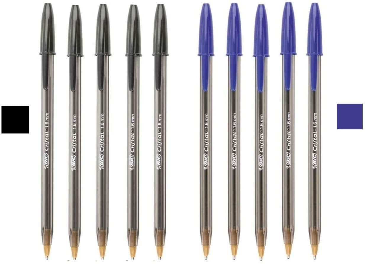 1.6mm Large Black and Blue Bold Ink Pen - 5 Black & 5 Blue