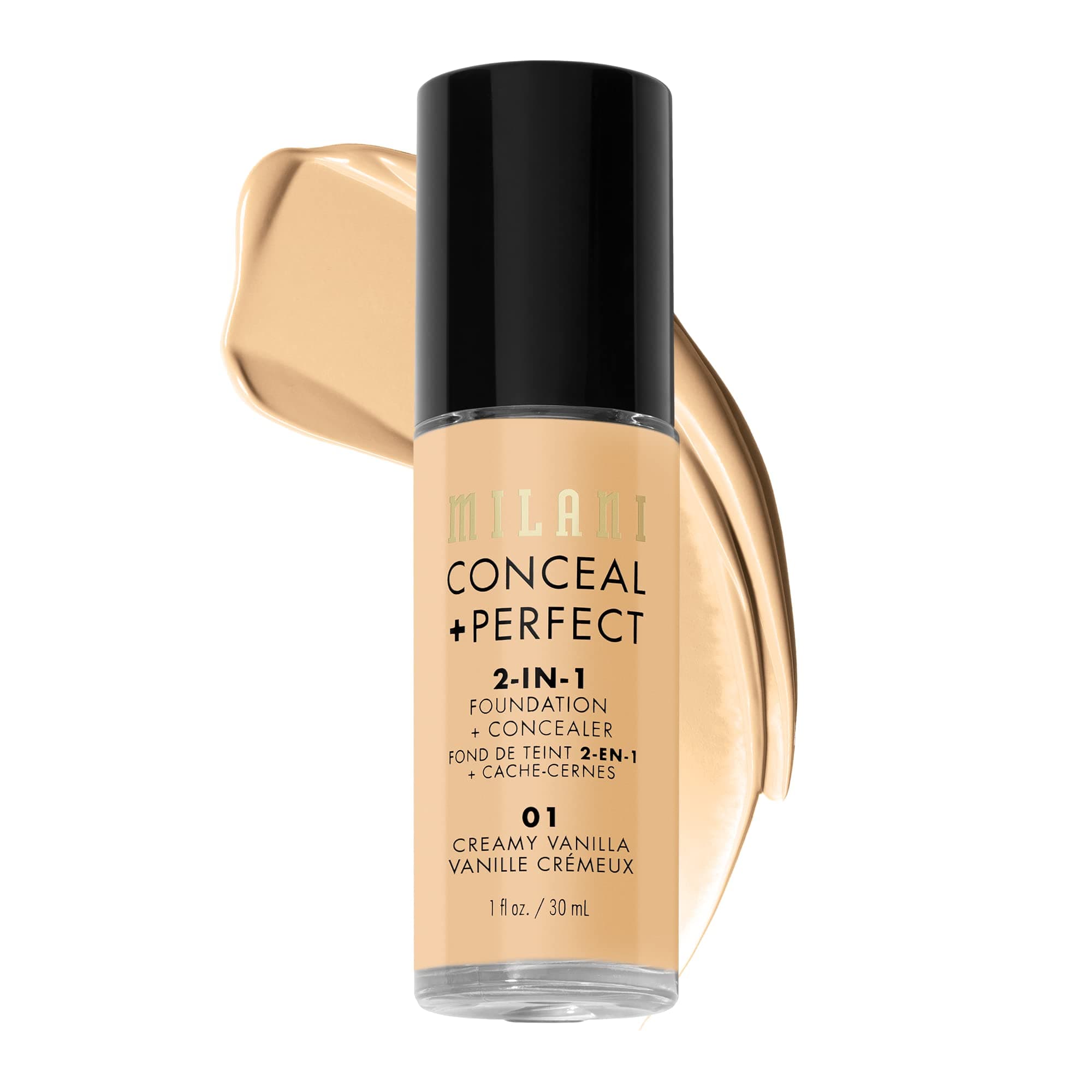 Conceal + Perfect 2-in-1 Foundation + Concealer for a Flawless Complexion, Under Eye Corrector, Cover Redness and Imperfections, Waterproof and Sweatproof - 01-Creamy Vanilla