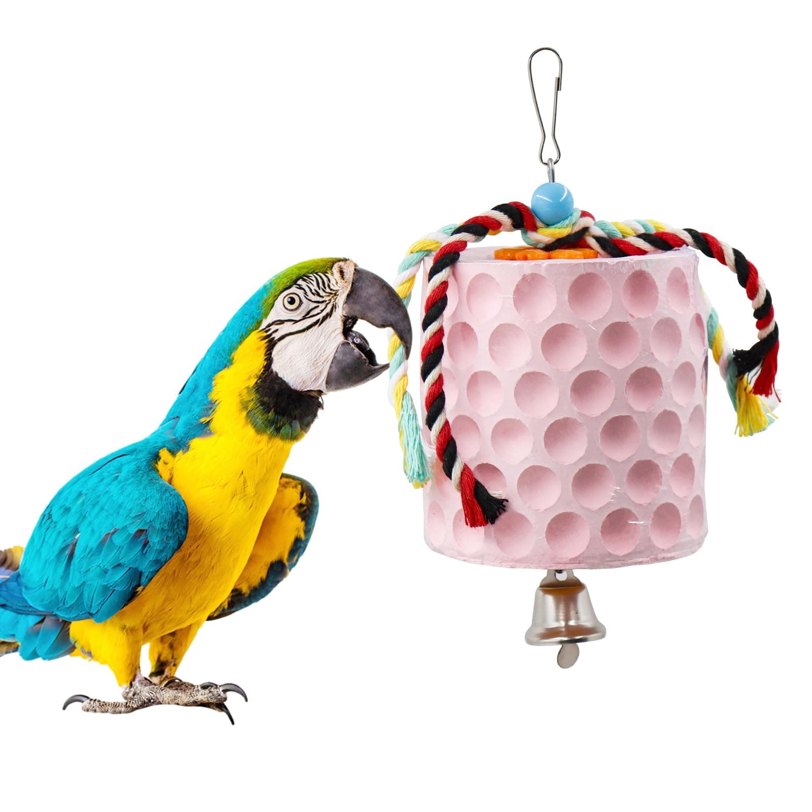Extra Large Bird Chewing Toy, Parrot Beak Grinding Calcium Stone with Bells, Bird Cage Accessories, Cage Toys for Cockatiel Parakeet Parrot Budgies Rat Hamster Chinchilla Rabbit Bunny African Grey