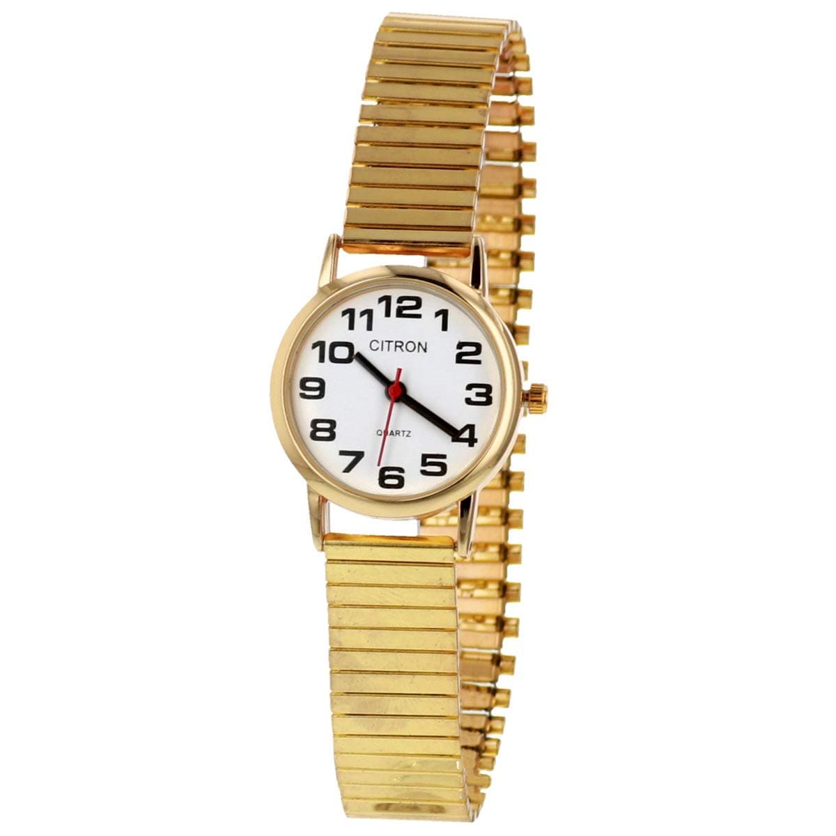 Citron Ladies Classic Big Numbers White Dial Goldtone Expander Strap Watch