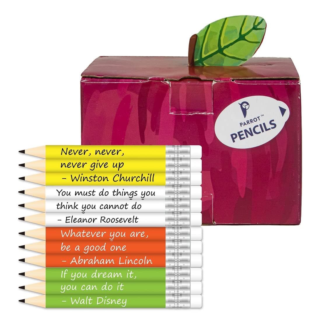 Parrot 72ct Golf Pencils No.2 HB, Half, Mini, Pew, Classroom, Testing Pencils with Inspirational Quotes, Pre-Sharpened with Eraser