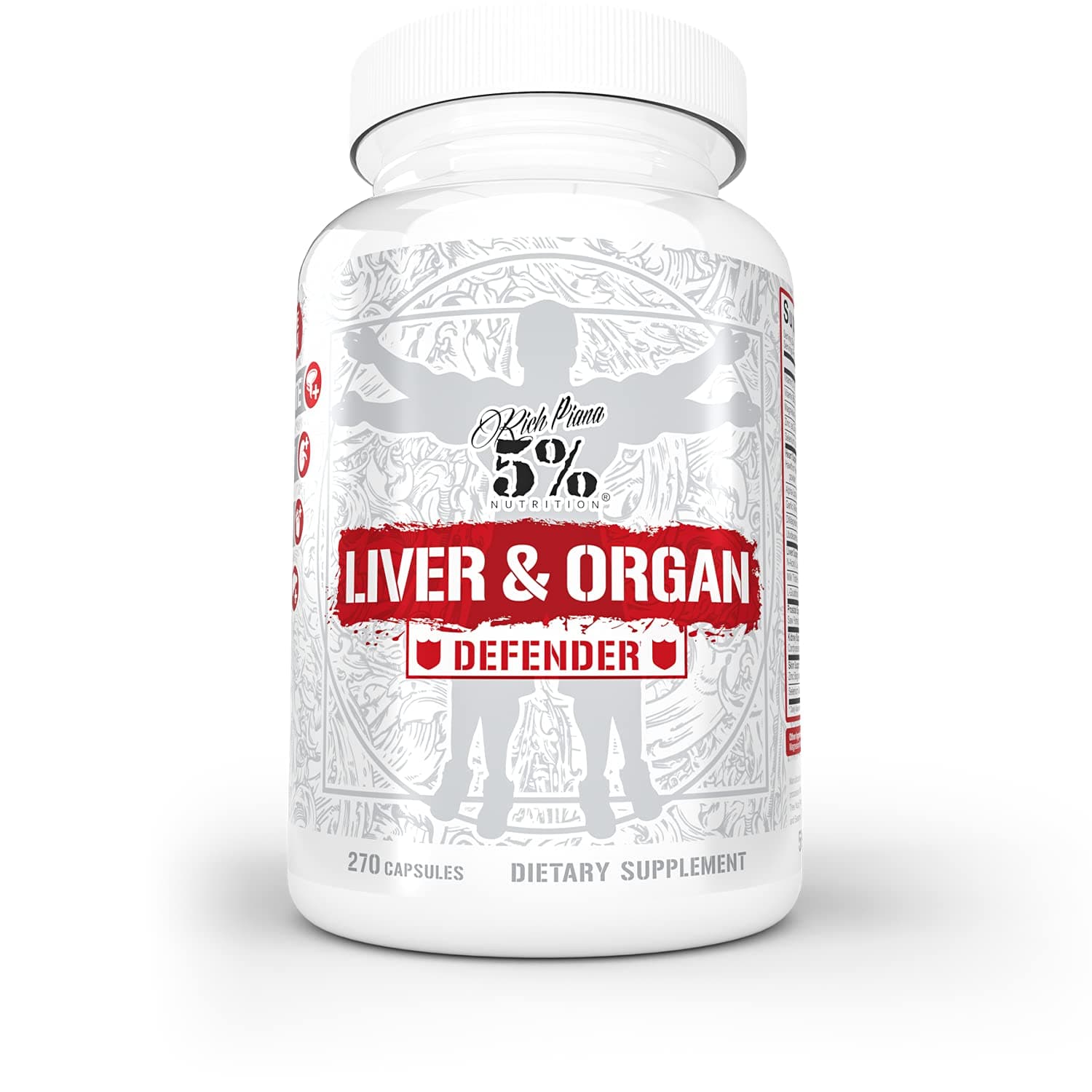 5% Nutrition Rich Piana Liver & Organ Defender Cycle Support Plus NAC | Liver Support, Prostate Supplement, Heart, Kidney, Skin Support | Milk Thistle, Saw Palmetto, Hawthorn Berry (30-90 Servings)
