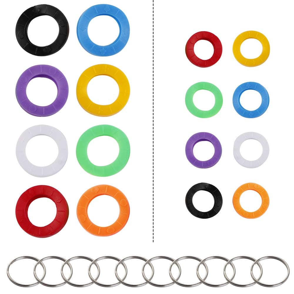32PCS Key Caps in 8 Colors with 10 Pack Stainless Steel Key Ring