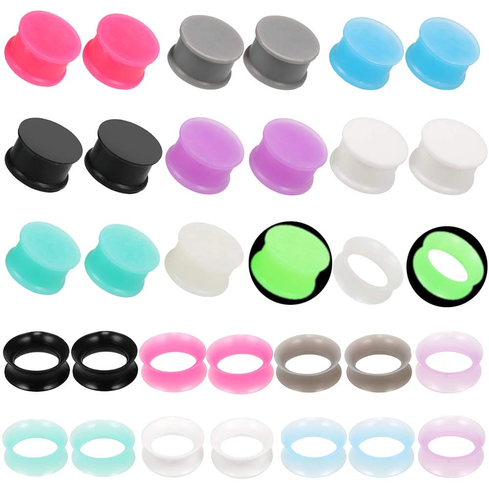 Oveta Ear Gauges for Ear Silicone Ear Plugs Soft Flexible Silicone Gauge Saddle Silicone Ear Plugs and Tunnels 6mm-20mm(16 Pairs)