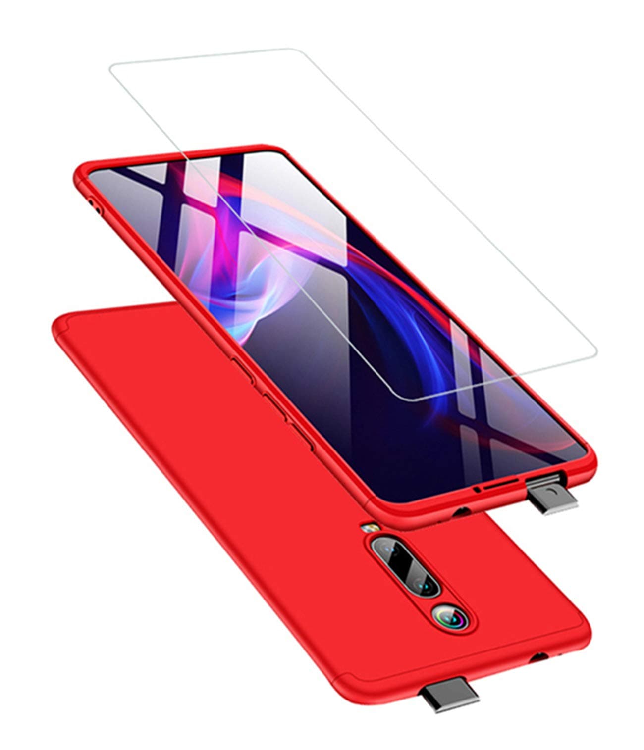 DECHYI for Xiaomi Mi 9T Redmi K20 case,Cover + screen protector 360 degree Protection Matte Ultra Slim Cover PC Hard Case Body Protection Scratchproof Cover Red