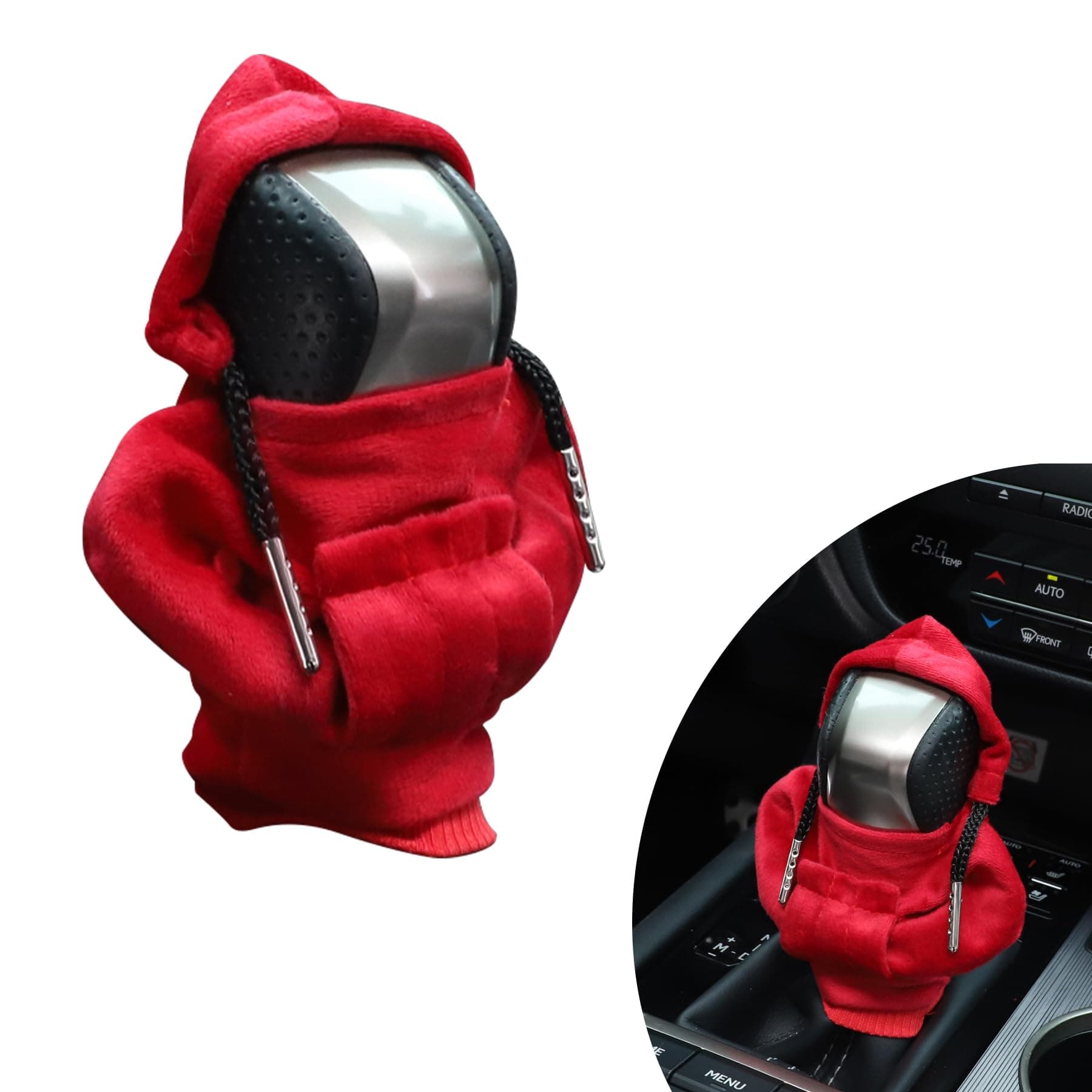 GaRhomxy Car Shifter Knobs Cover Hoodie, Car Gear Shift Knob, Cute Hoodie for Car Gear, Automatic Shift Knobs Decoration, Car Interior Accessories(Red)