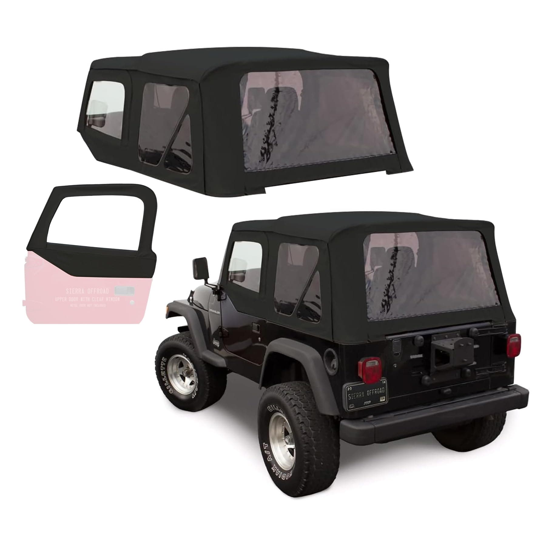 Sierra Offroad Compatible with Factory Style Soft Top with Tinted Windows, with matching Upper Door Skins Compatible with Jeep Wrangler TJ 1997-2006 (Black Sailcloth)