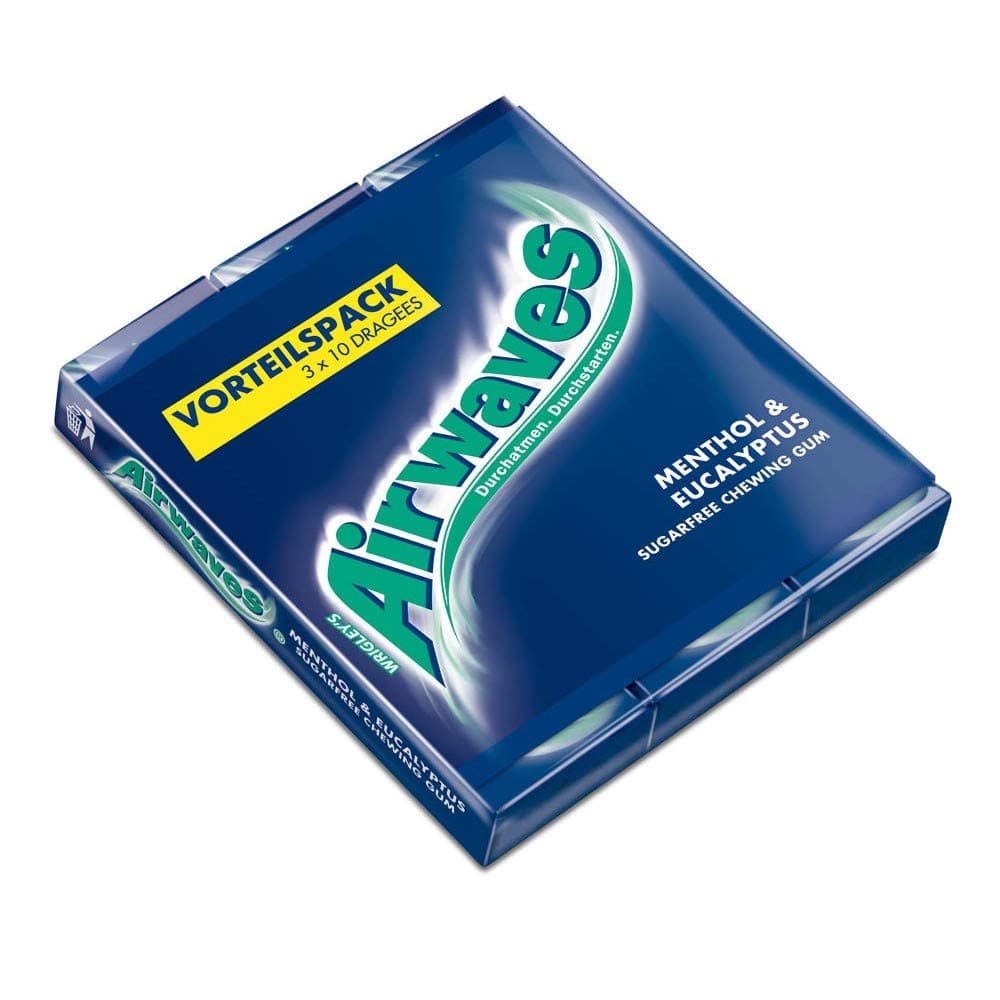 WRIGLEY'S AIRWAVES Sugar Free Chewing Gum 3 Pack - 30 Pieces - 42g