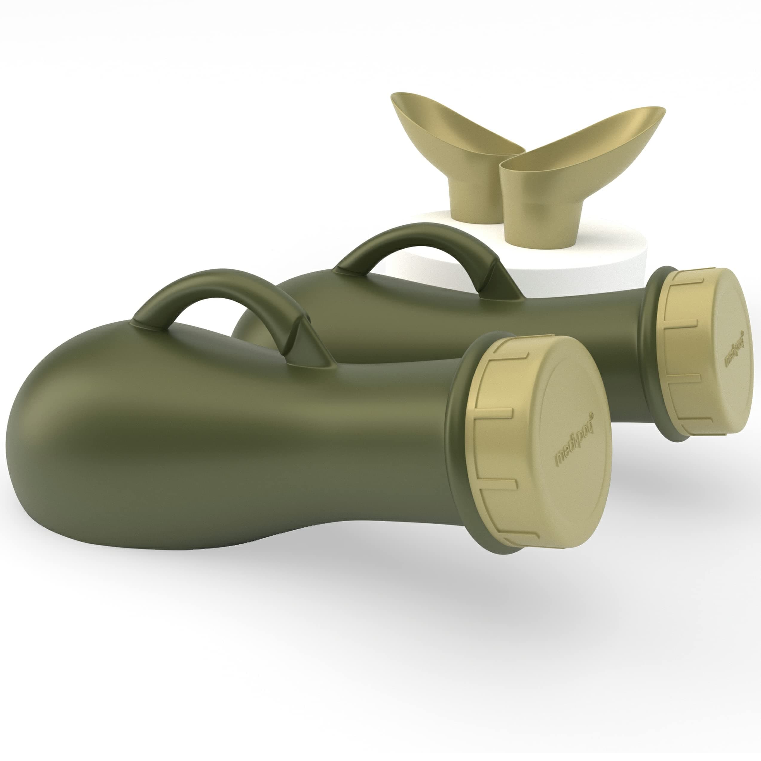 Medipaq Leakproof Unisex Portable Urinal Toilet - Urine Bottle with Female Urinal Attachment - Male Urinal Bottle - Wee Bottle For She / He - Travel Urinal - Pee Bottles for Men - 2x Army Green