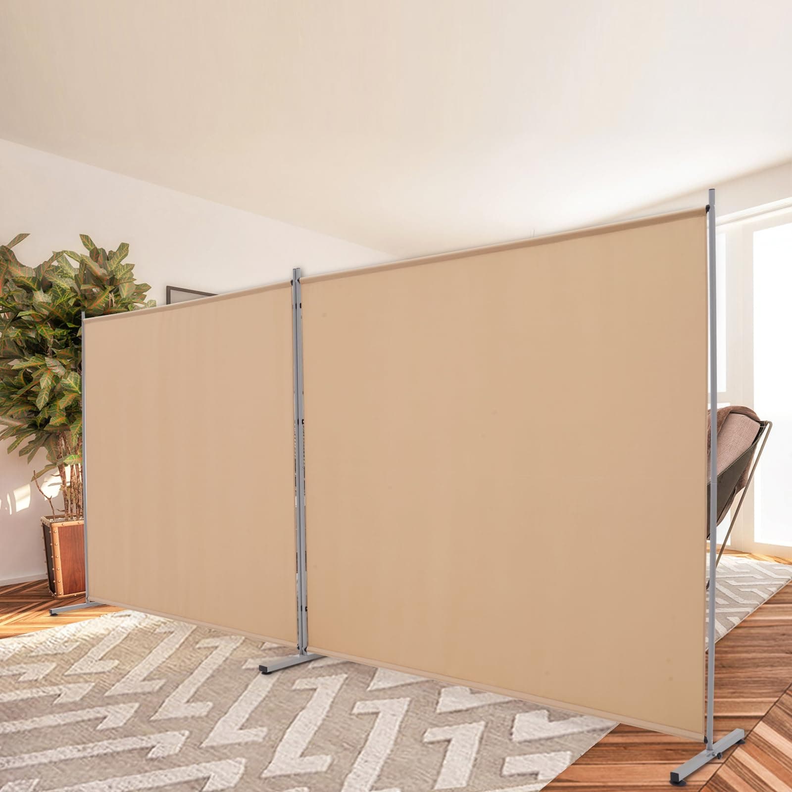 Rantila Indoor 2 Large Panels Room Divider,Portable Office Divider,Convenient Movable,Folding Partition Privacy Screen for Bedroom,Dining Room, Study,142" W x 71" H,Beige