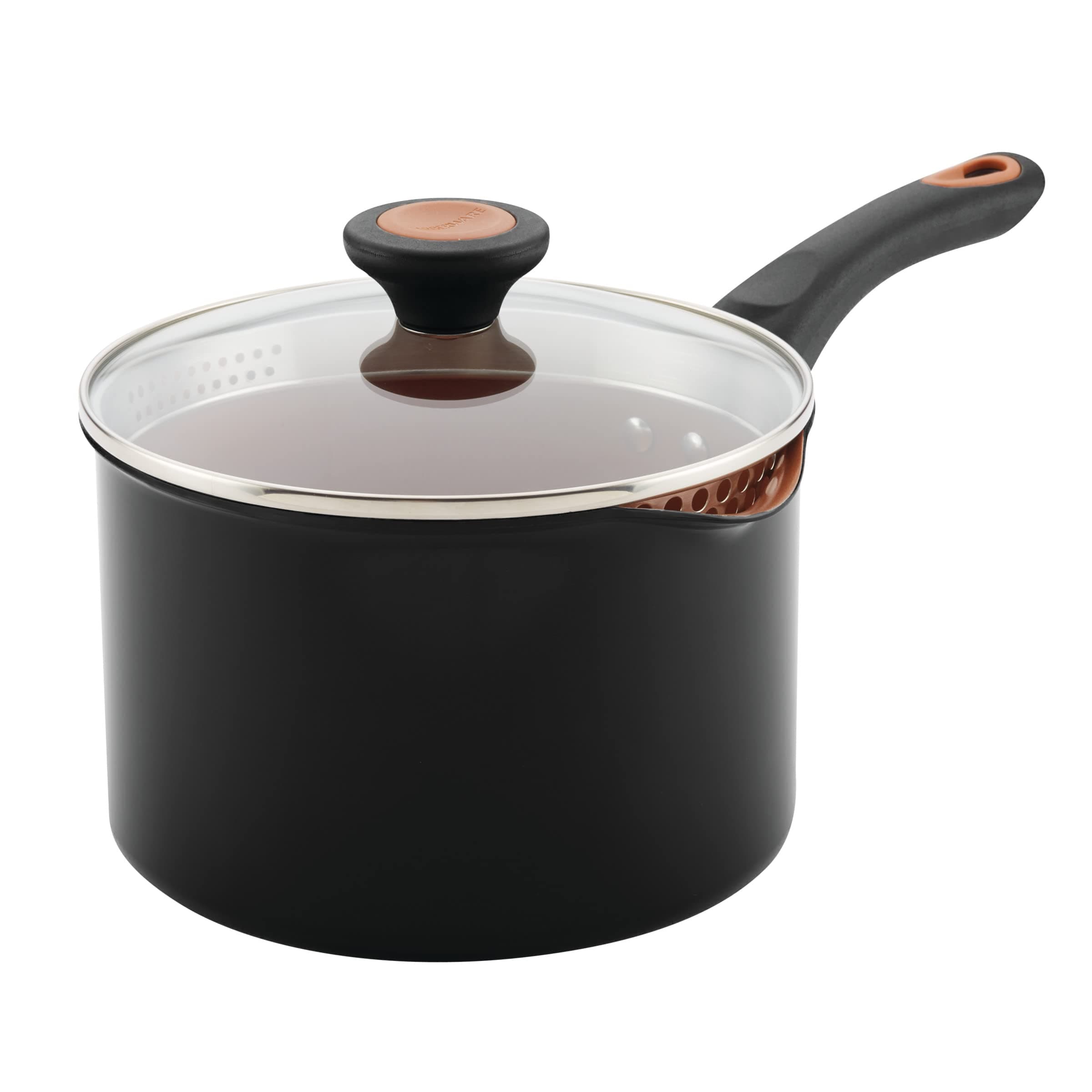 FarberwareGlide Nonstick Sauce Pan/Saucepan with Straining and Lid, 3 Quart, (Black)