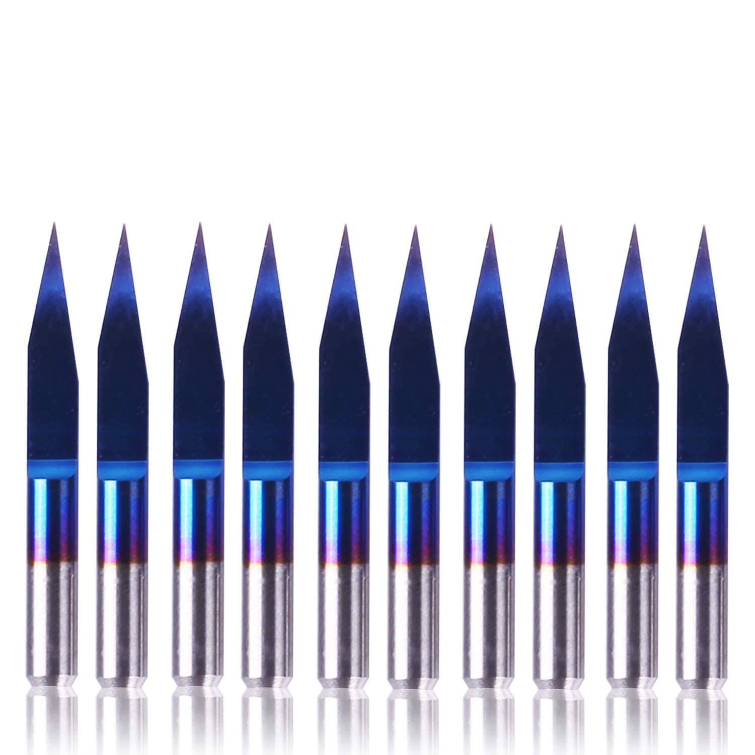 Genmitsu 10Pcs Nano Blue Coat Engraving Bits, 20 Degree 0.1mm Tip 1/8" Shank Conical V-Bit