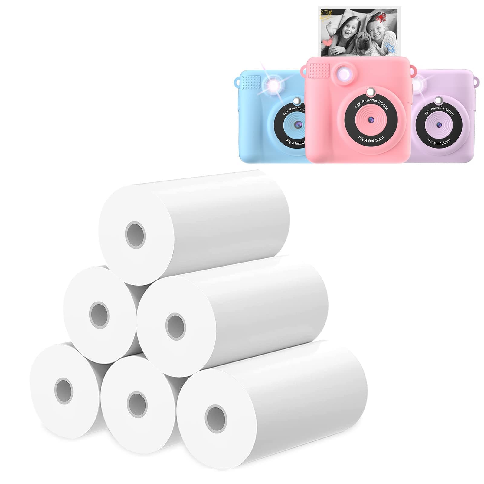 6 Rolls Kids Camera Print Paper Refill 2.2 Inch BPA Free Photo Paper Compatible with Most Children Instant Print Camera