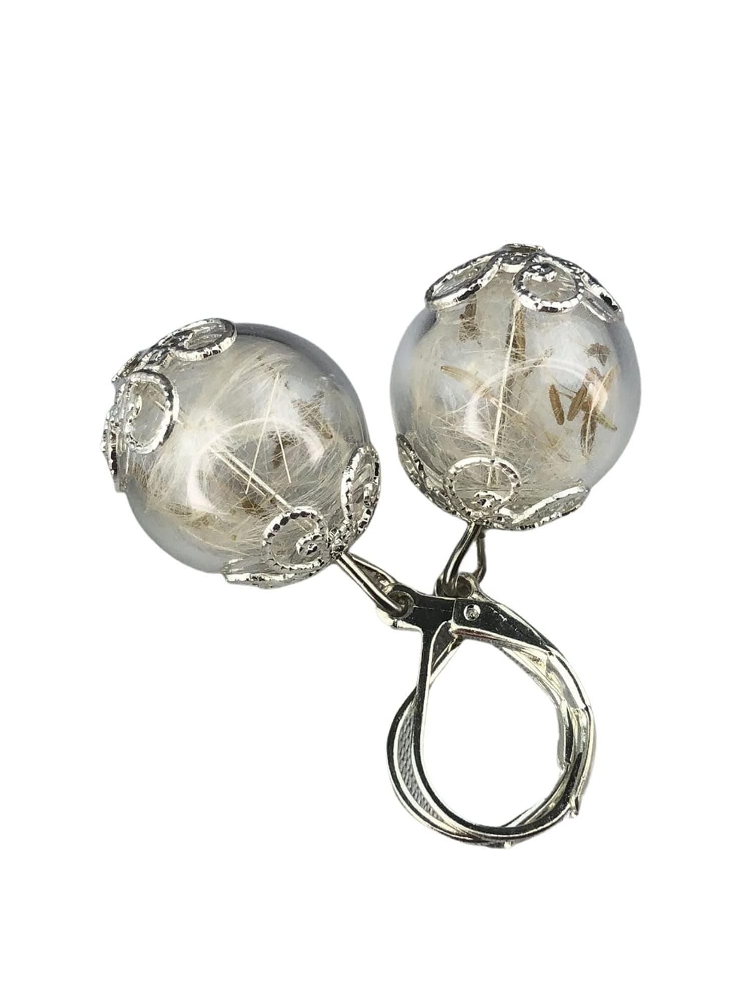 Real Dandelion Earrings - Silver Plated - Lever Back Hooks - Hanging 3cm/1.18inch - Handmade in Germany - Gift Box