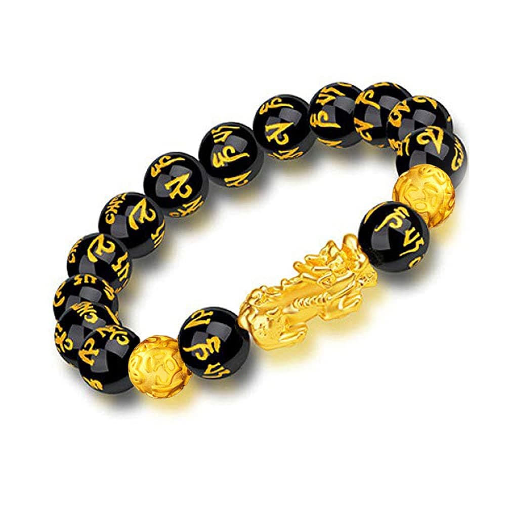 NDY Feng Shui Black Obsidian Wealth Bracelet Original, Wealth Bead Bracelet with Pi Xiu Pi Yao for Attracting Good Luck and Wealth, Comes with a Bracelet Making Kit Suitable for Men and Women (12mm)