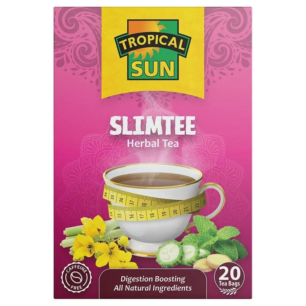 Tropical Sun Slimtee Herbal Tea, 20-Count | Caffeine Free | With Natural Ingredients | Senna Leaf, Peppermint, Ginger, Lemongrass Infusion | Promotes Digestion