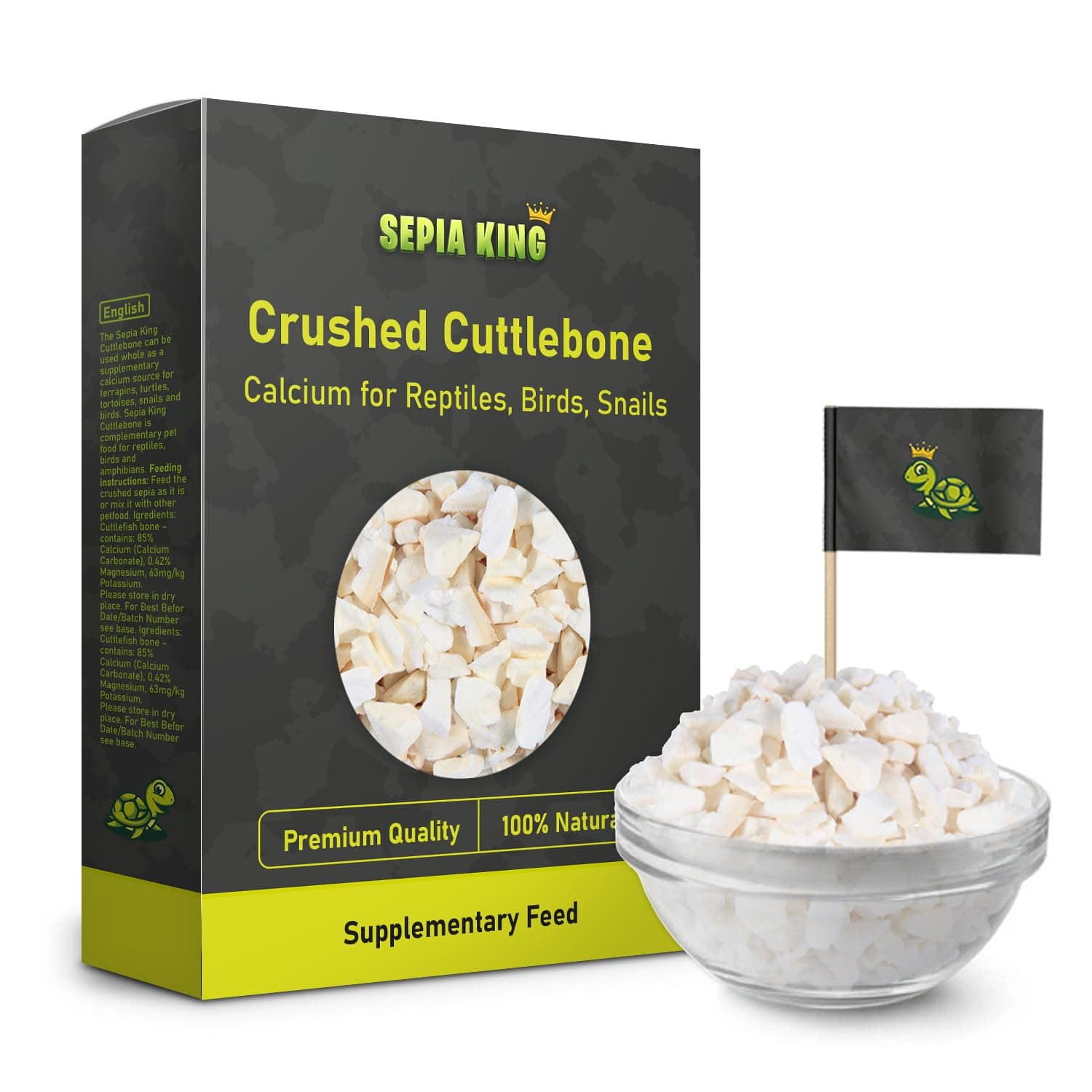 Crushed - 100% Natural Calcium Supplement - Premium Cuttlebone Perfect for Birds, Tortoises, Snails, Reptiles - 3.5 oz