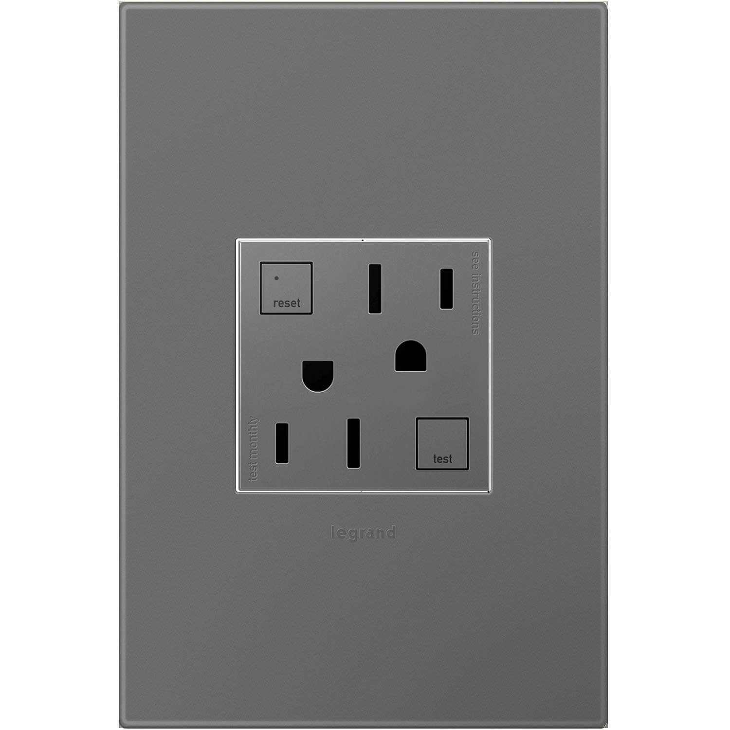 Legrand adorne Tamper-Resistant Self-Test Electrical GFCI Outlet, 15A, Magnesium Finish with Matching Wall Plate, AGFTR2152M4WP