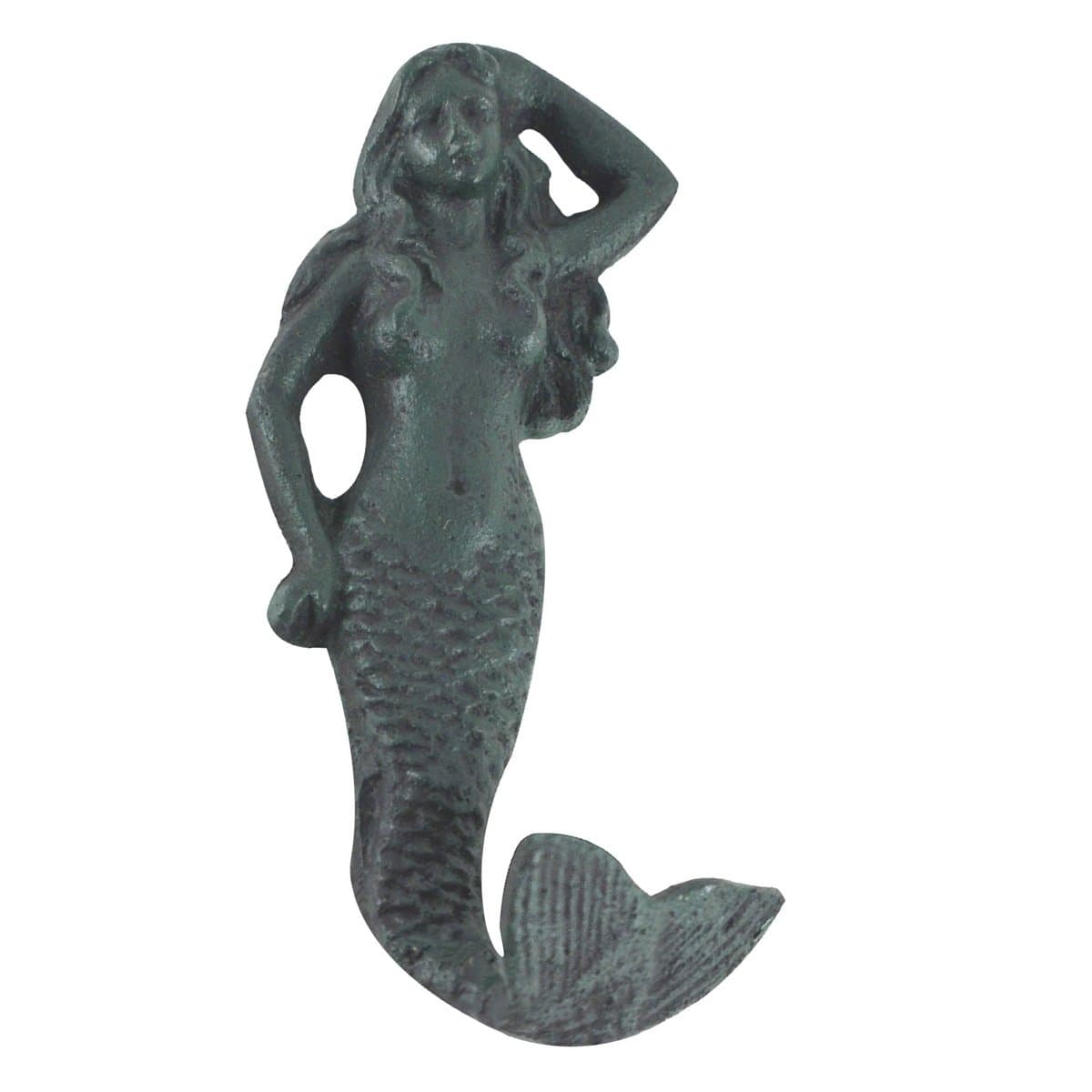 Treasure Gurus Mermaid Wall Hook Cast Iron Antique Green