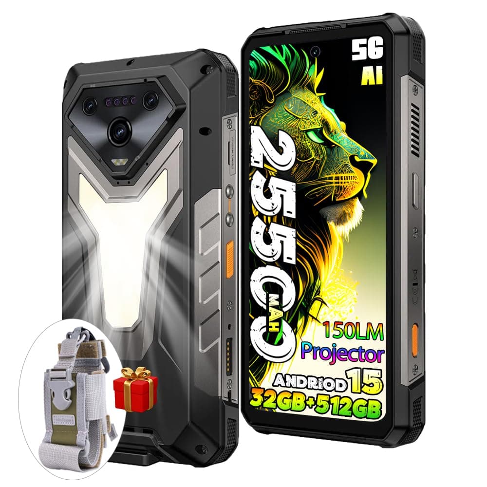 Ulefone Armor 34 PRO AI Rugged Smartphone 5G with Projector,25500mAh(66W) 32GB+512GB/2TB Android 15,6.95" FHD+120Hz Sim-free Mobile Phones,50MP+64MP Night Vision,1100LM Camping Lights,WiFi 6E/NFC/OTG