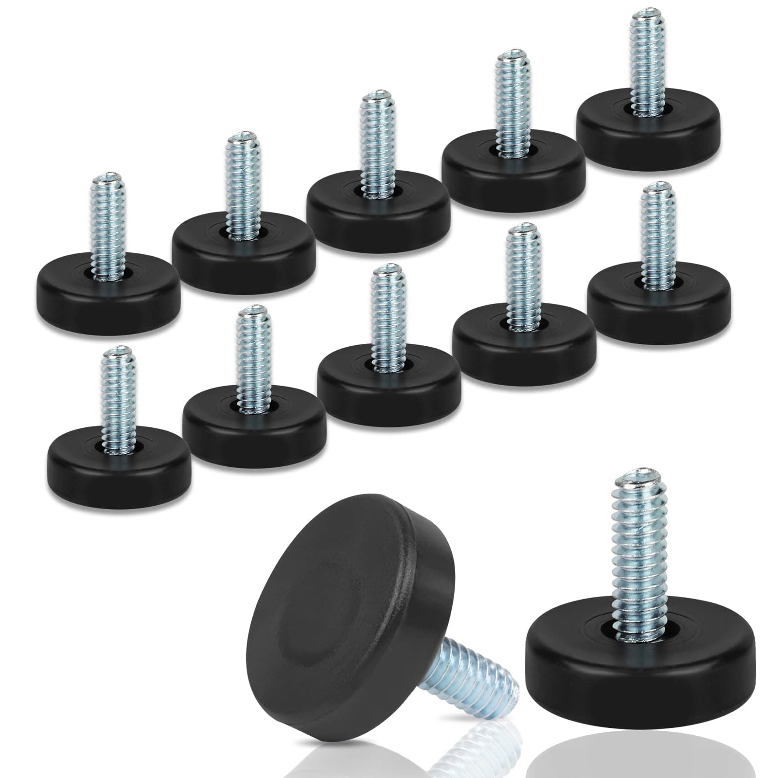 1/4" Thread Furniture Feet Levelers, 12 PCS Adjustable Furniture Feet Threaded Screw in, Leveling Feet Screw On Furniture Glide Leveling for Table, Cabinets, Chairs, Stool Legs