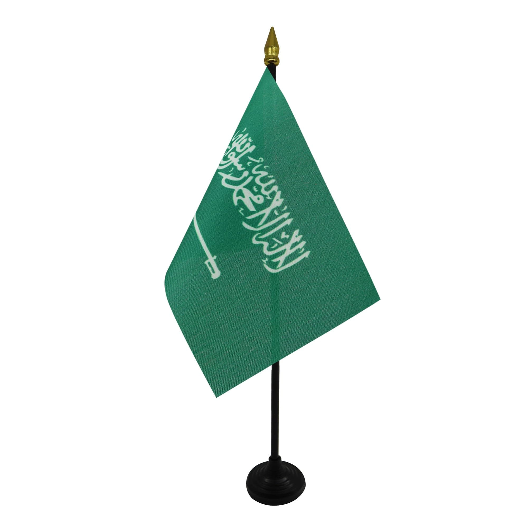 AZ FLAG - Saudi Arabia Table Flag 4'' x 6'' - Saudi Arabian Mini Desk Flag 100% Polyester 15 x 10 cm - Office Banner with 10'' Pole - Golden Spear